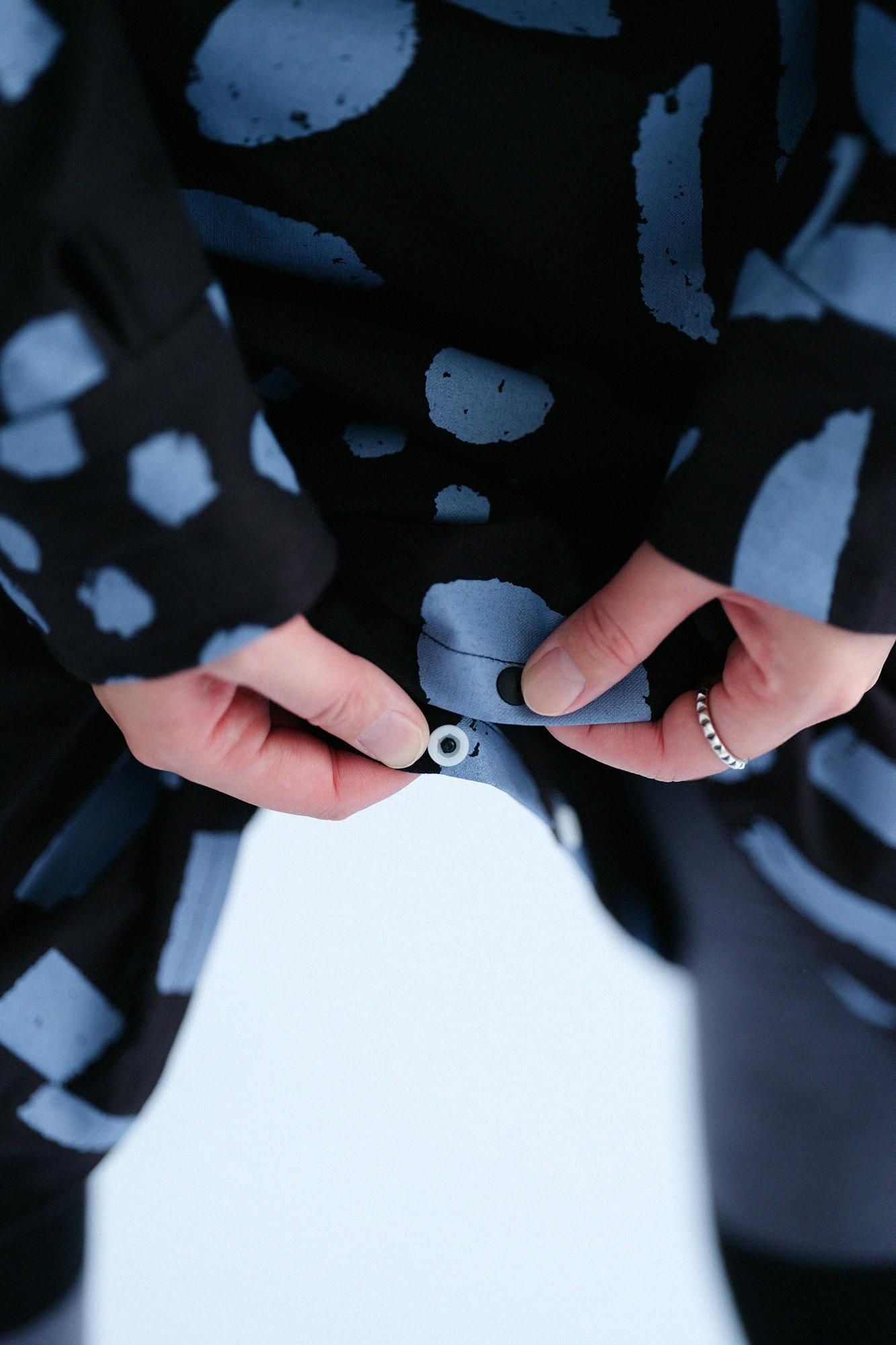 Cotton Japanese Paper Blend BIKE One-piece Dress / Spring Buds Sunny Black