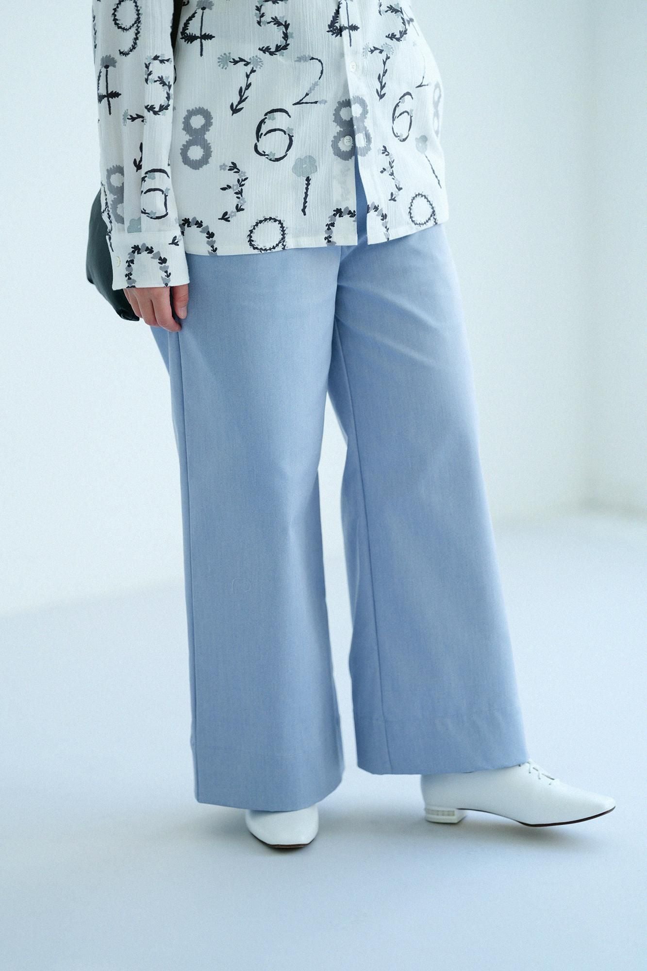 Oxford Fabric Wide Pants / Pale Blue