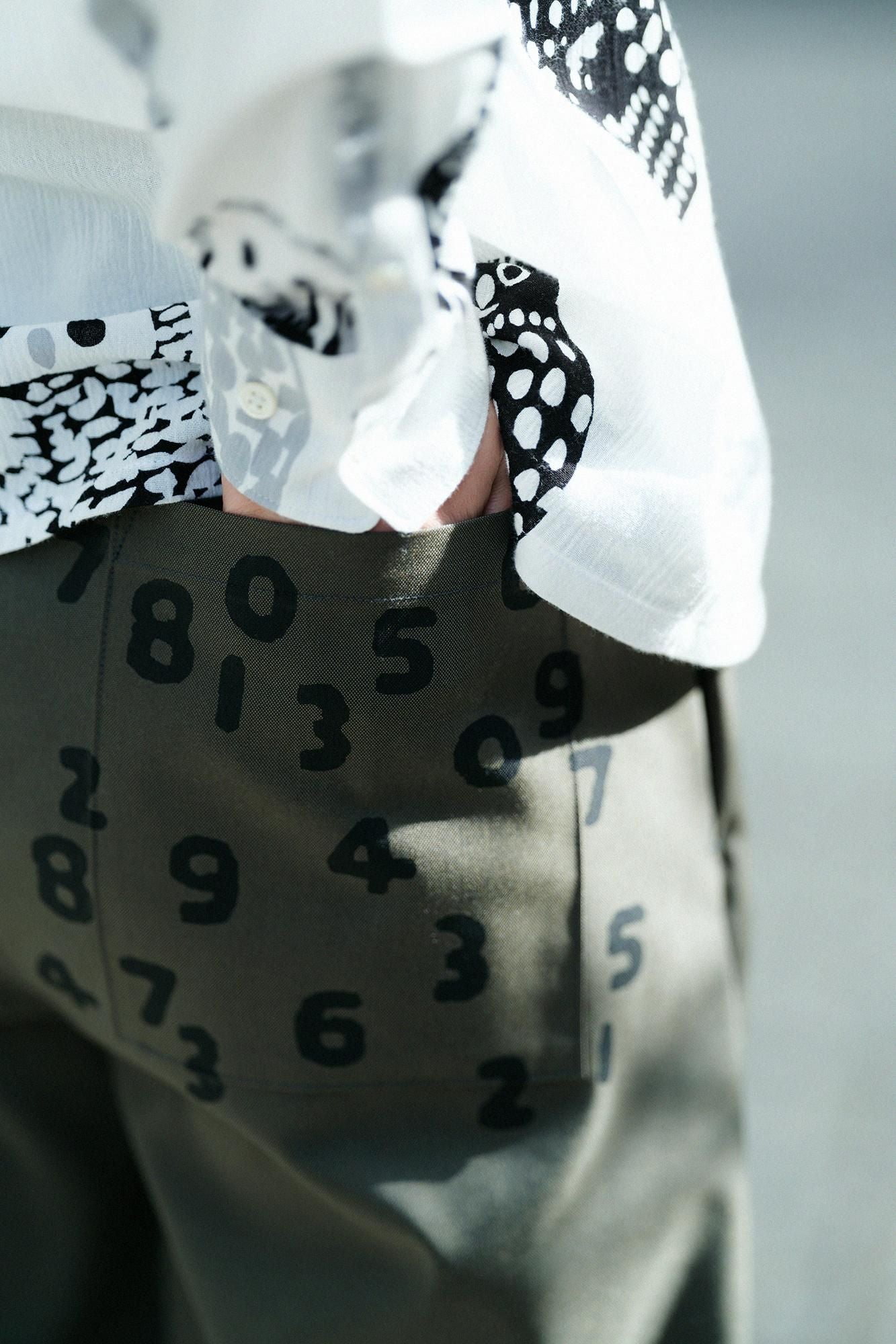 Stretch Oxford Fabric Wide Pants / Moss Green