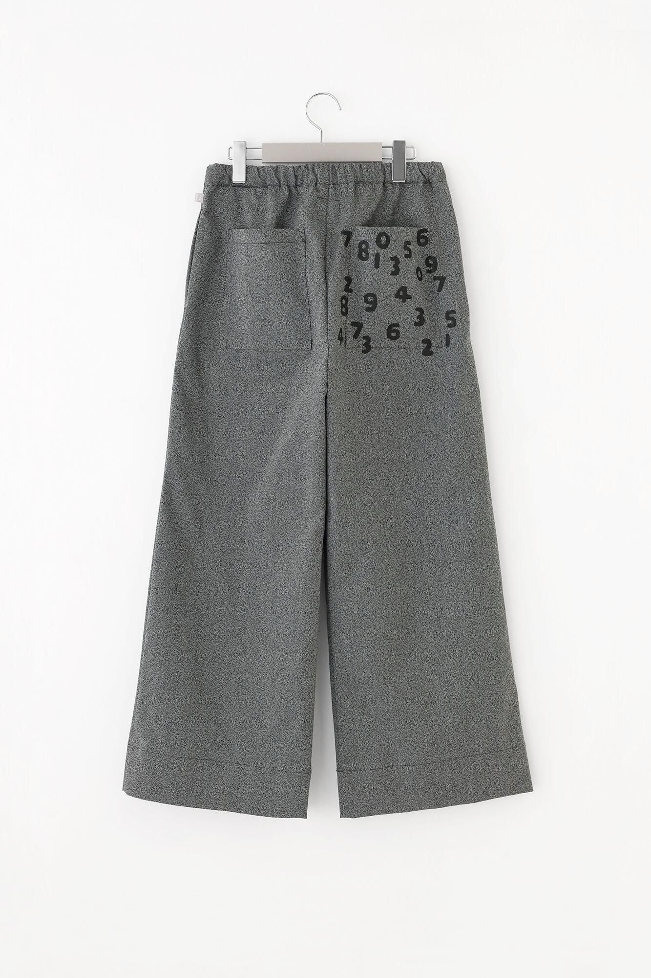 彈性牛津布闊腿褲／灰墨色