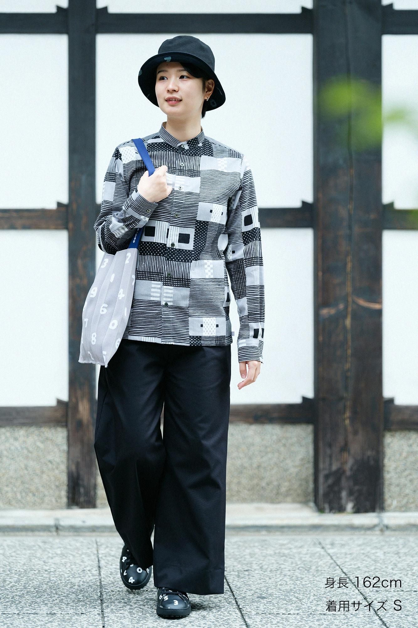 Stretch Oxford Fabric Wide Pants / Black