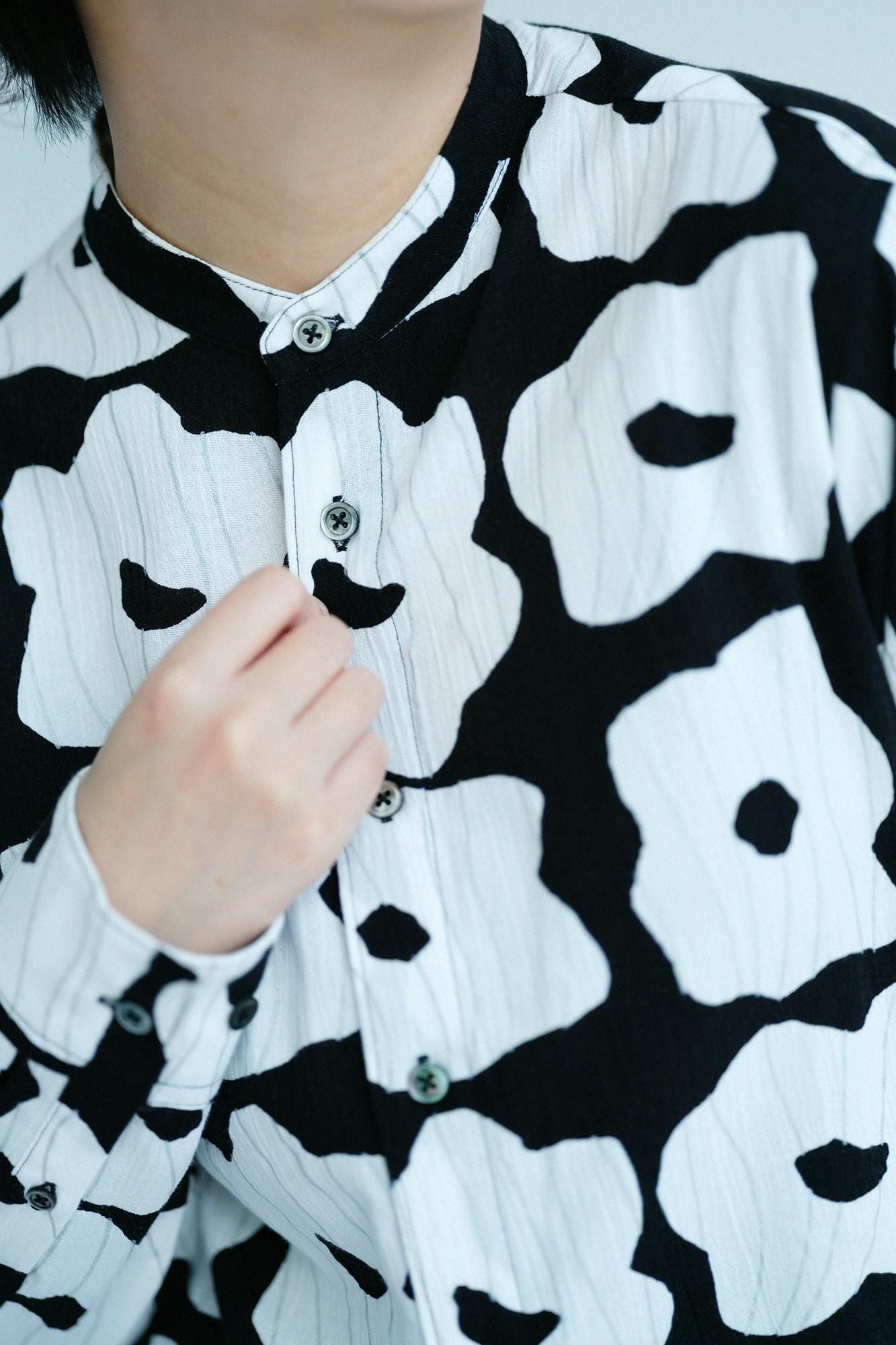 dm20素子黒3ユニ白1 net限定】高島縮 20/20 スタンドカラーシャツ SP／ゆらり