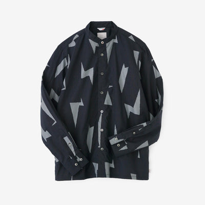 棉天絲 立領長袖襯衫SP／閃電形 藍黑色