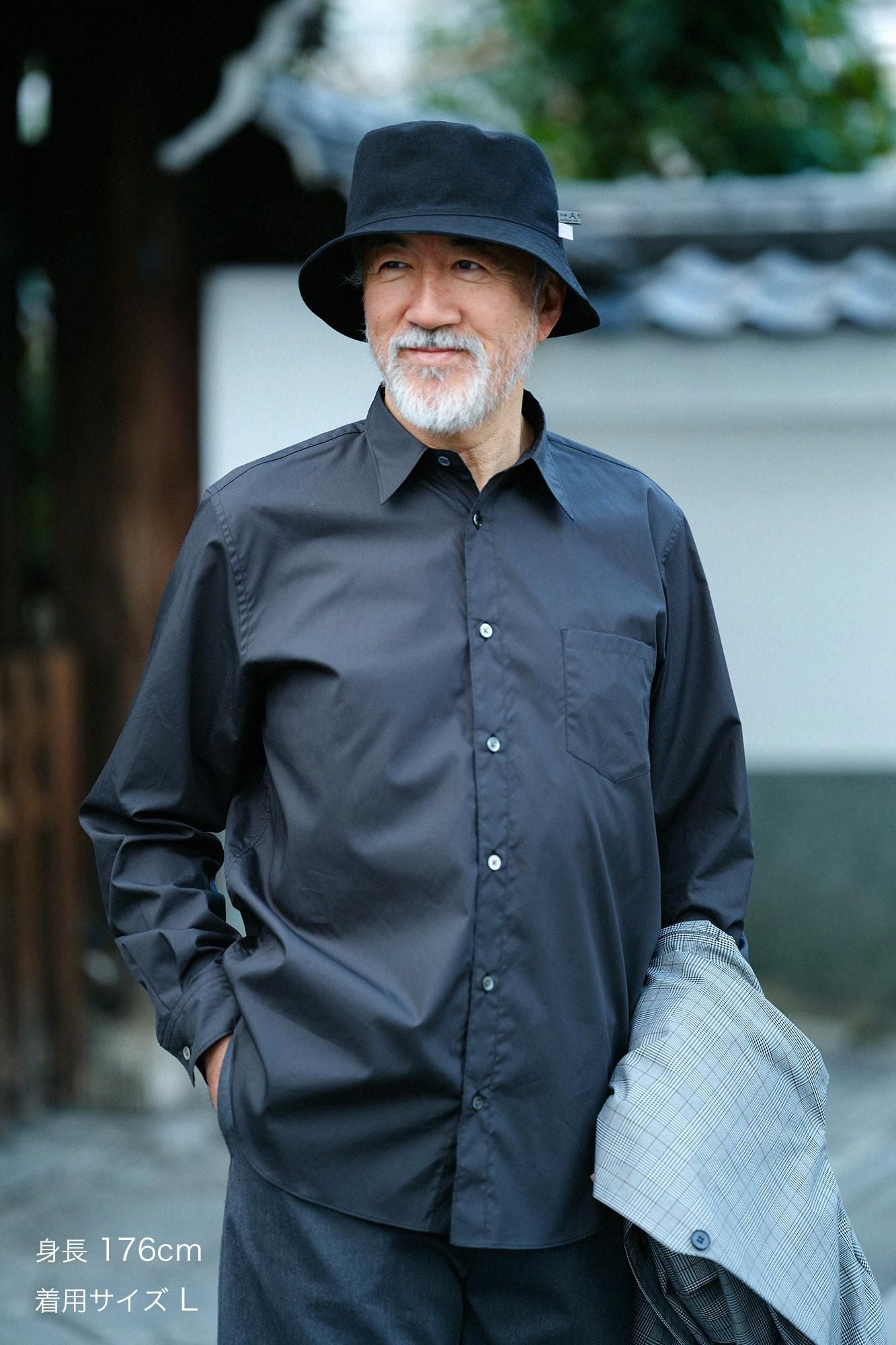 200雙線密織平紋布襯衫／黑色