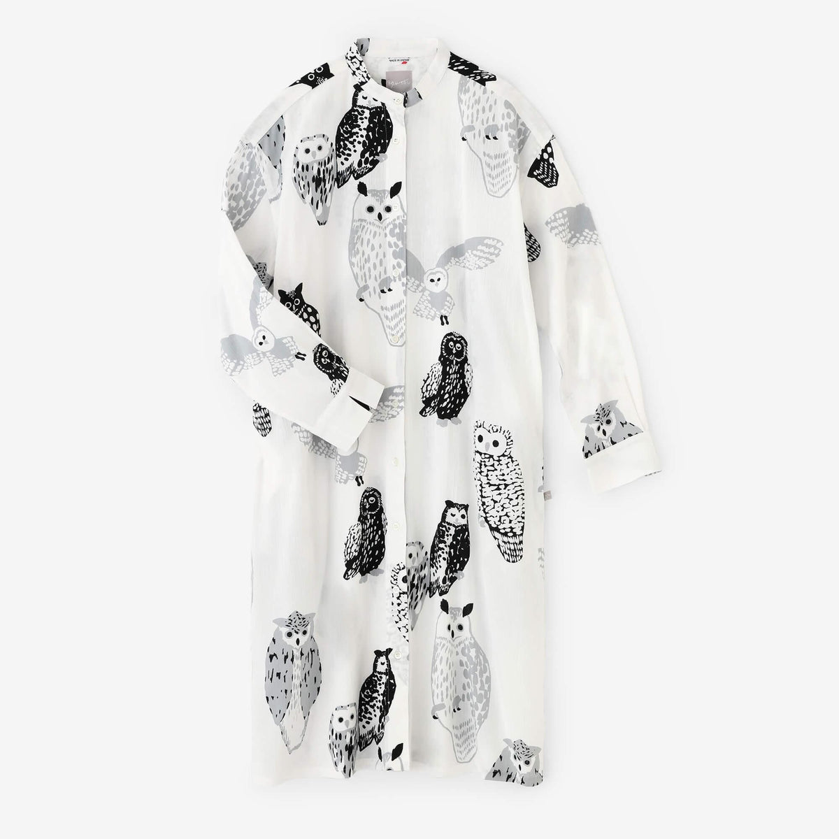 日本製 SOU・SOU ワンピースふくろう Lサイズぐらい 高島縮 20/20 グランシャツワンピース 6分袖／ふくろう