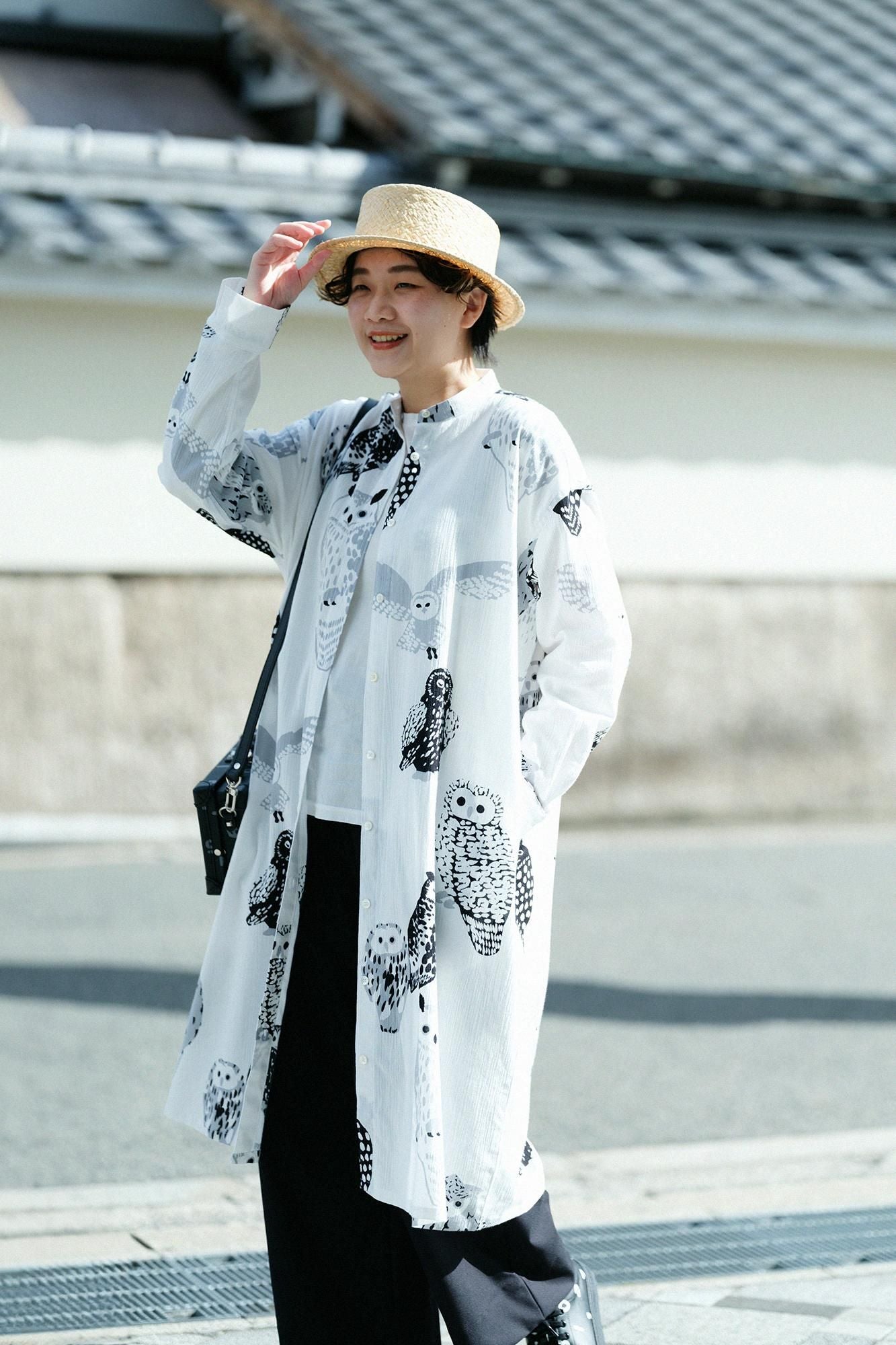 高島縮 20/20 グランシャツワンピース／ふくろう