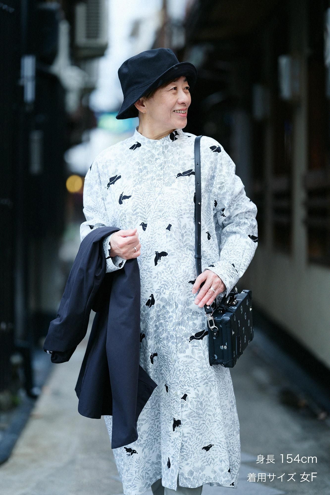 【美品】SOUSOU 高島縮 シャツワンピース レディース 高島縮 20/20 グランシャツワンピース／さえずり