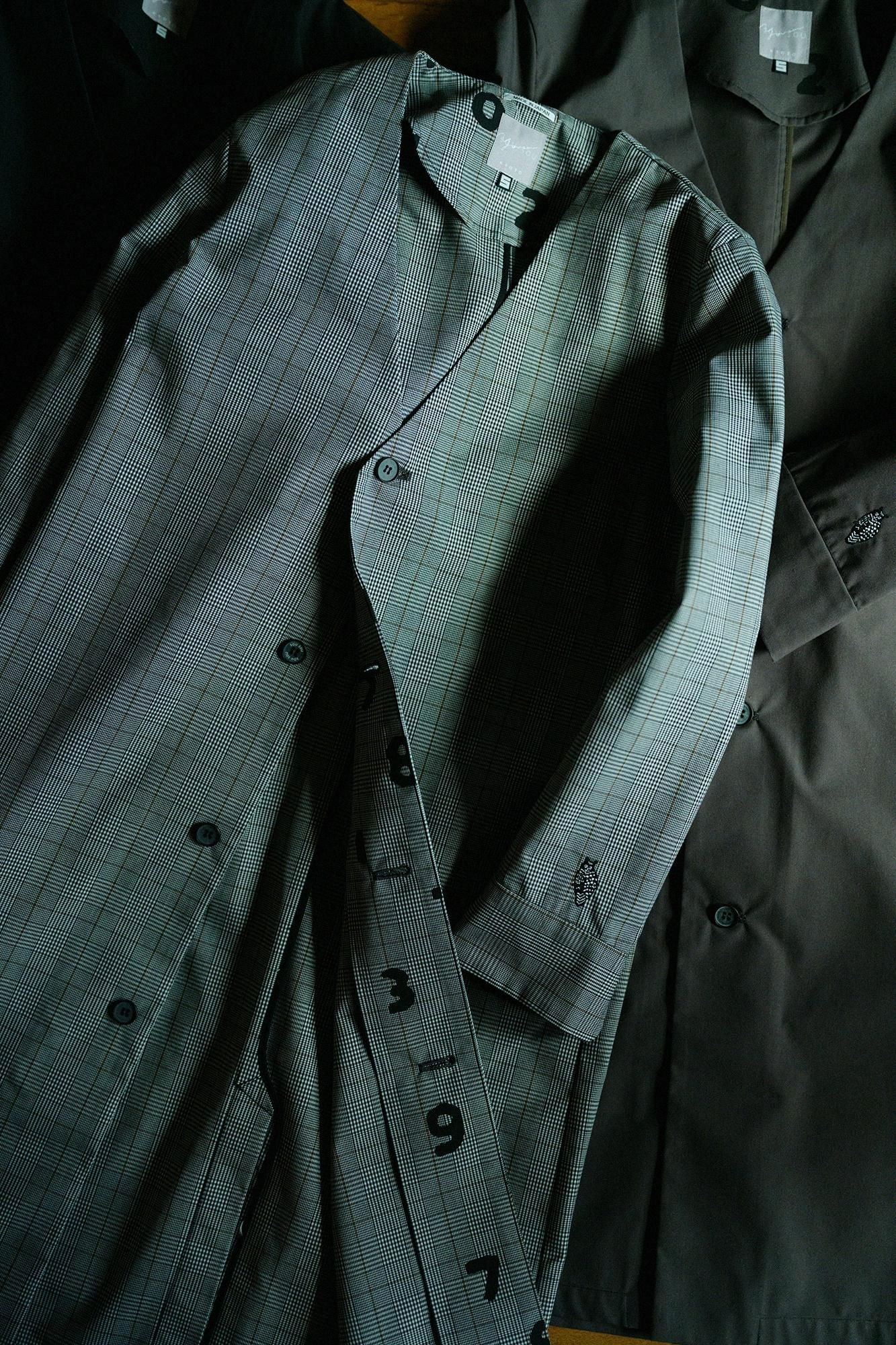 ソウソウ　グレー　裏勝り　ロングコート　テーラード 着物袖　裏はso-su-u 撥水 ウェザークロス C.L.ロングコート／千鳥格子（ちどりこうし