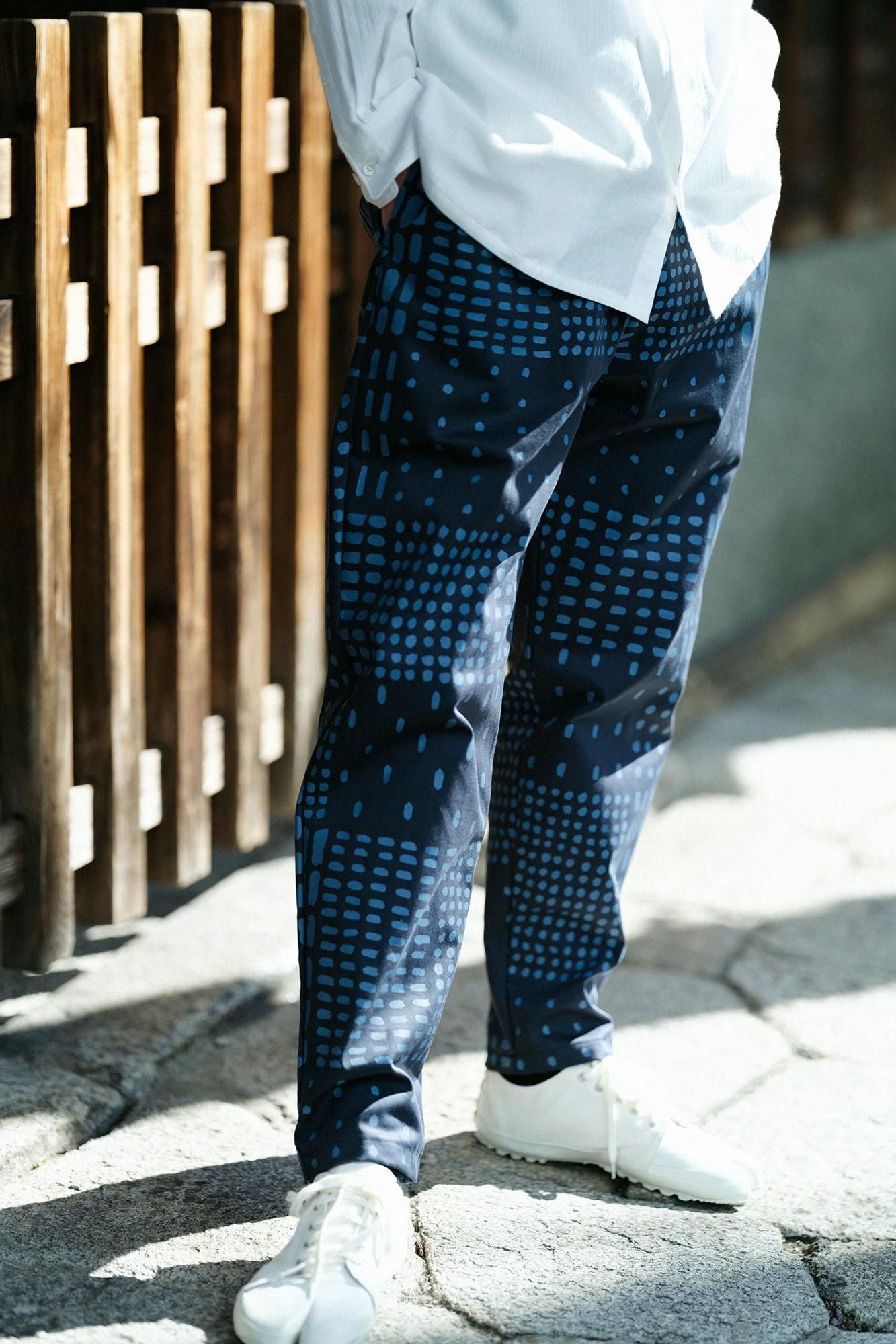 高密度卡其布休閒窄管長褲/敷石藍黑色