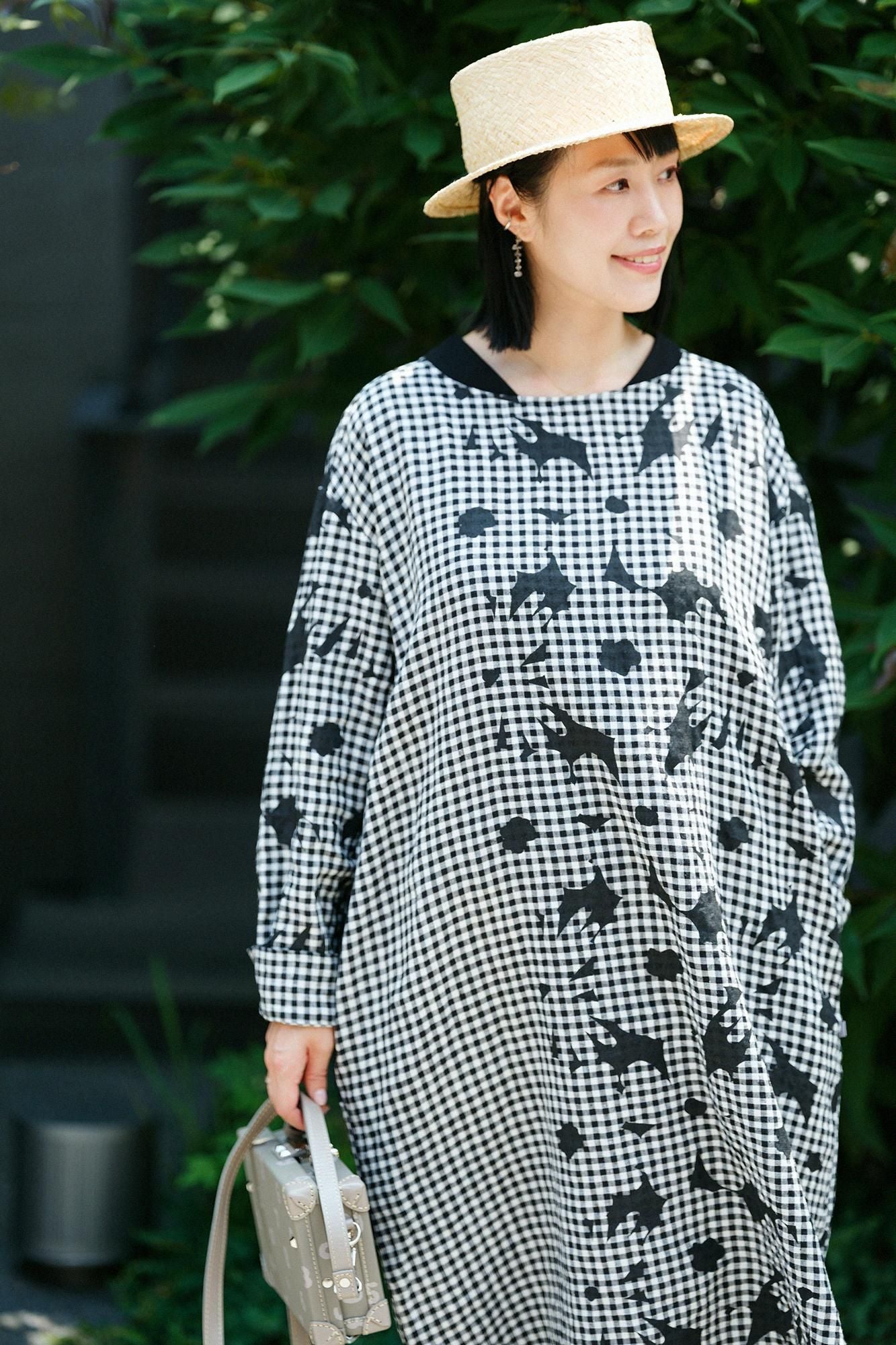 린넨 체크 그란 원피스／오오라카와 여백