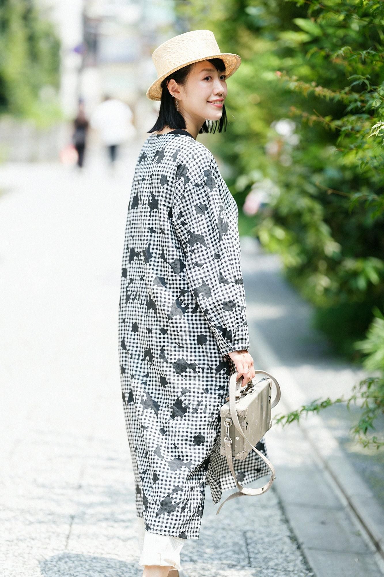 린넨 체크 그란 원피스／오오라카와 여백