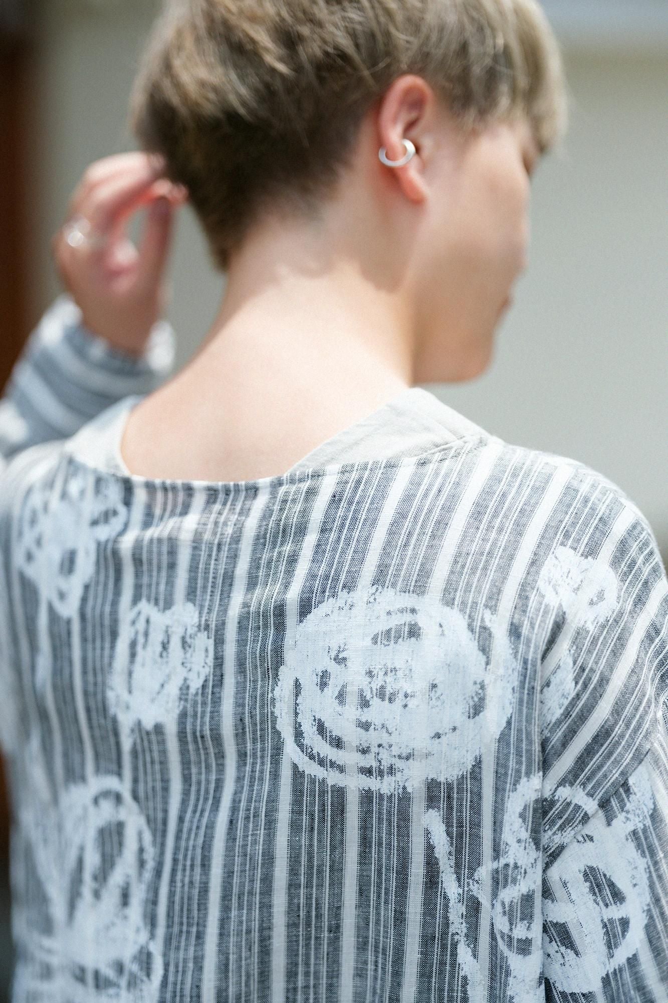 亞麻格子休閒襯衫洋裝／柔和和留白