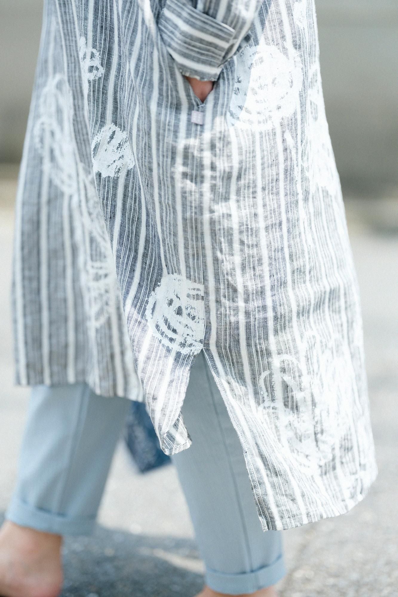 亞麻格子休閒襯衫洋裝／柔和和留白