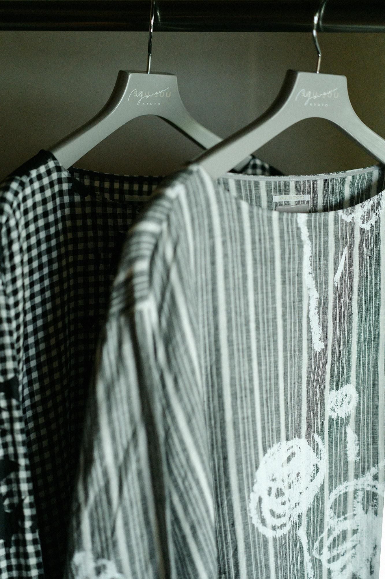 亞麻格子休閒襯衫洋裝／柔和和留白