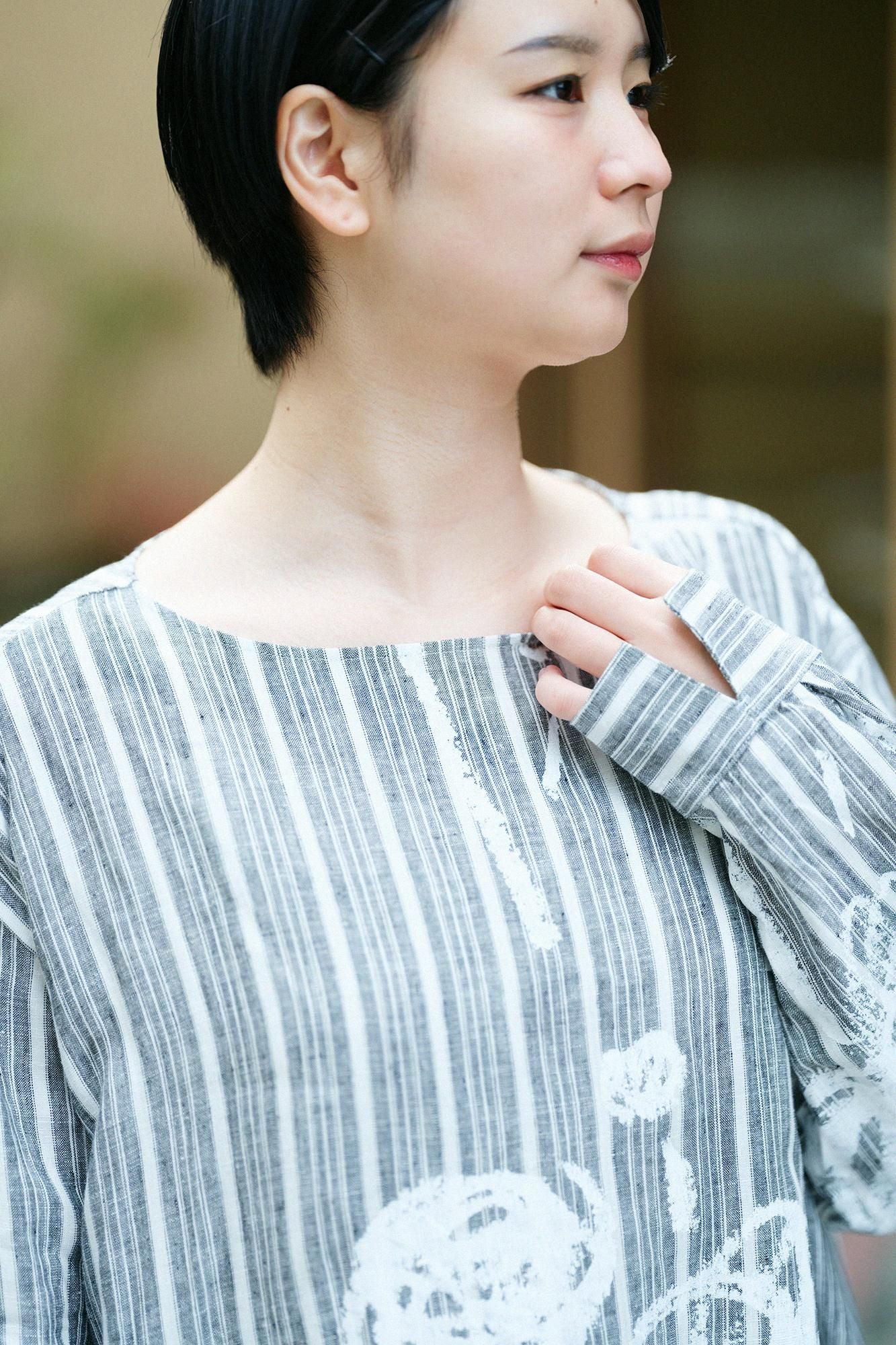 亞麻格子休閒襯衫洋裝／柔和和留白