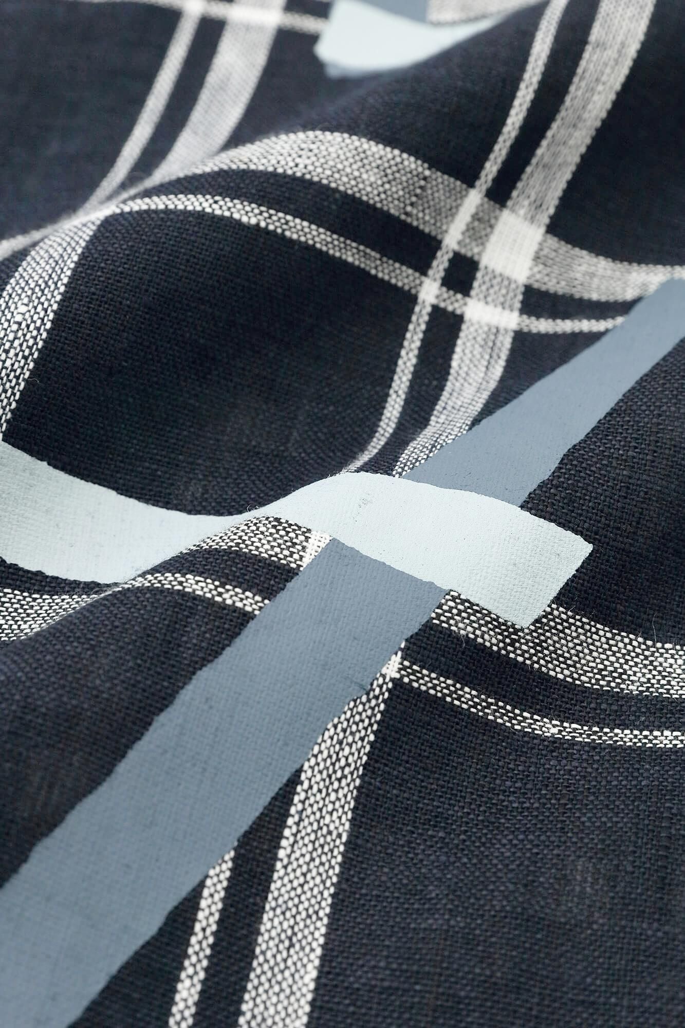 亞麻格子休閒長版上衣／鳶和留白