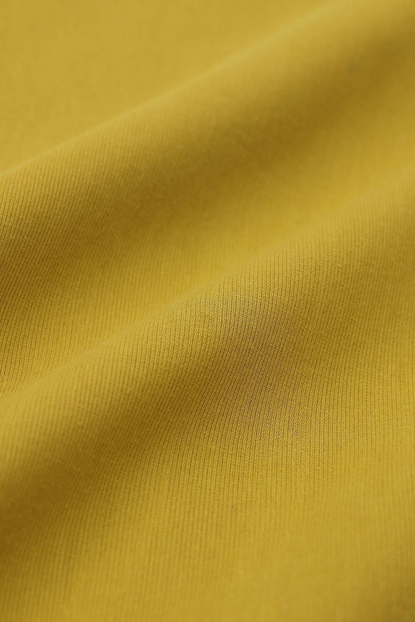 Chizimi Cotton 40/40 V-neck Shirt Elbow Length Sleeve／Mustard Color（presentsShiro)