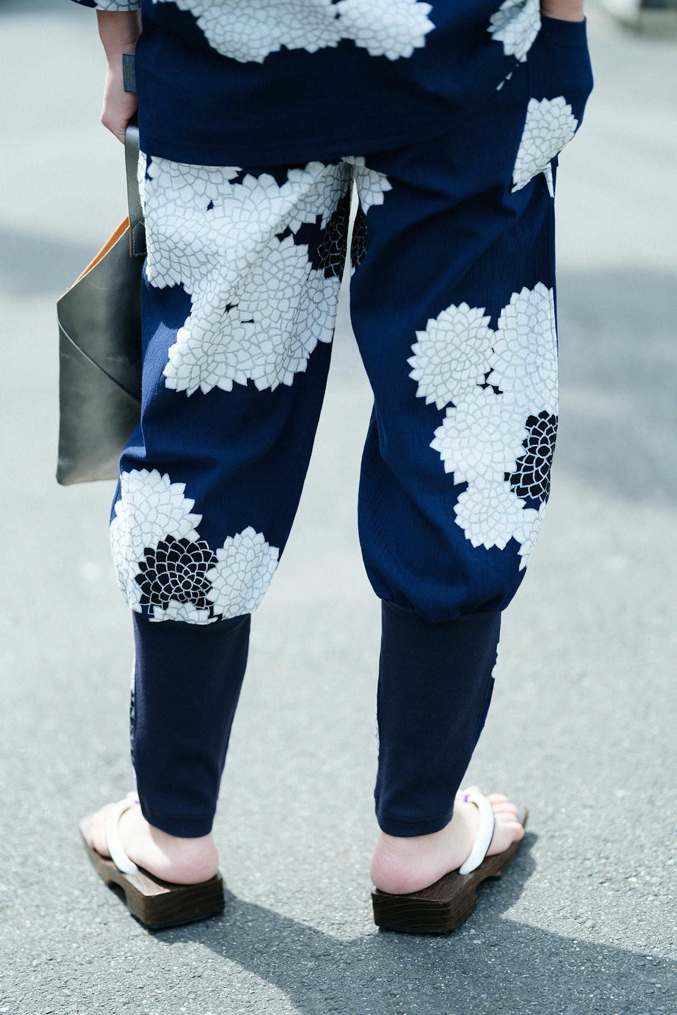 Chizimi Cotton 20/20 Harem Pants / Chrysanthemum in Clouds Ryoya