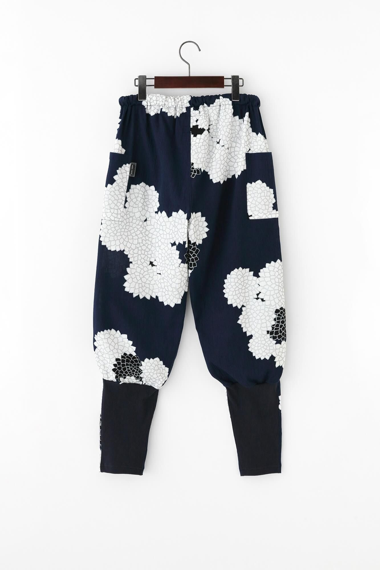 Chizimi Cotton 20/20 Harem Pants / Chrysanthemum in Clouds Ryoya