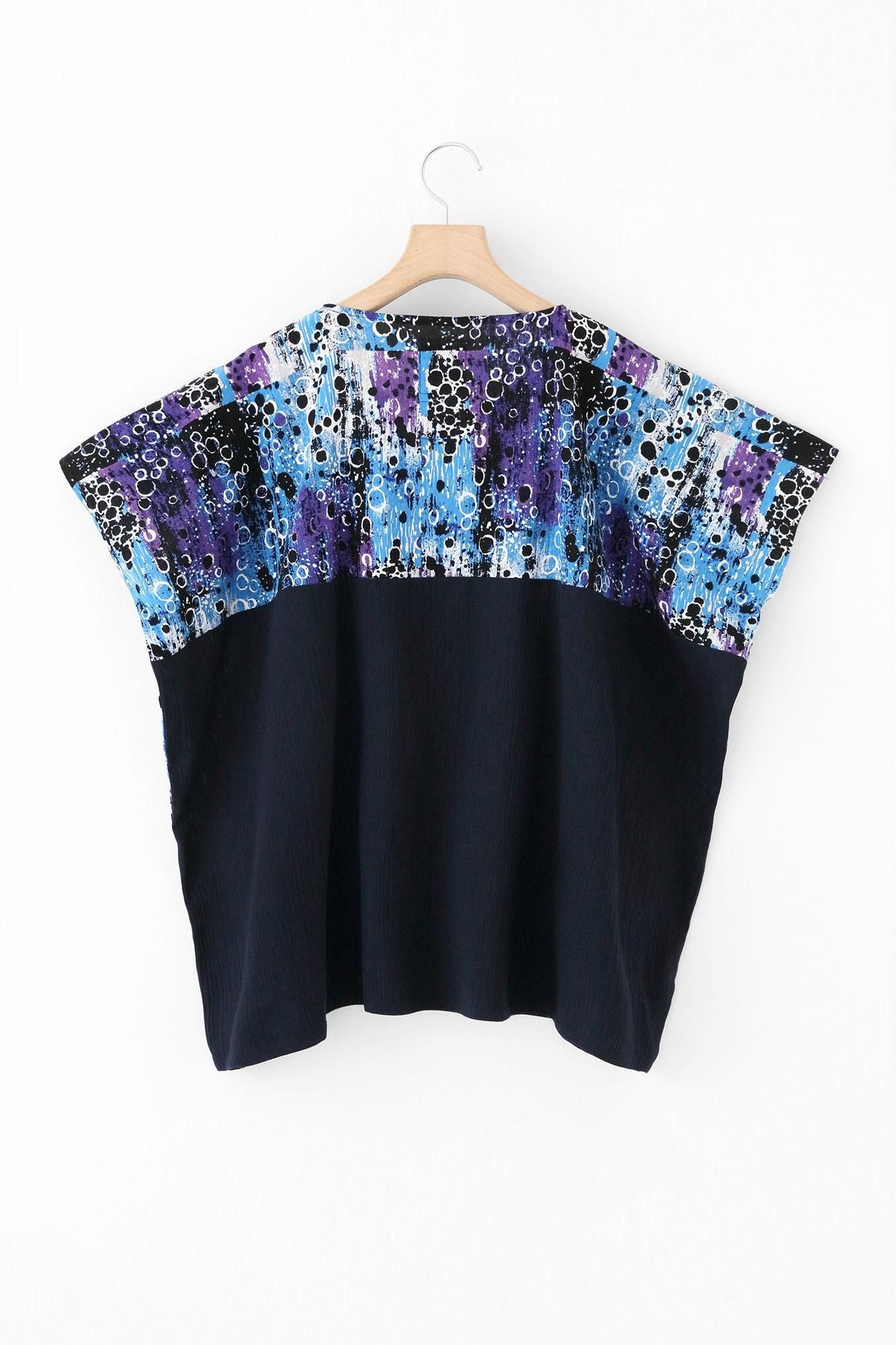 高島縮棉 20/20 方形上衣 雙色 肩紋樣／天目×藍黑色