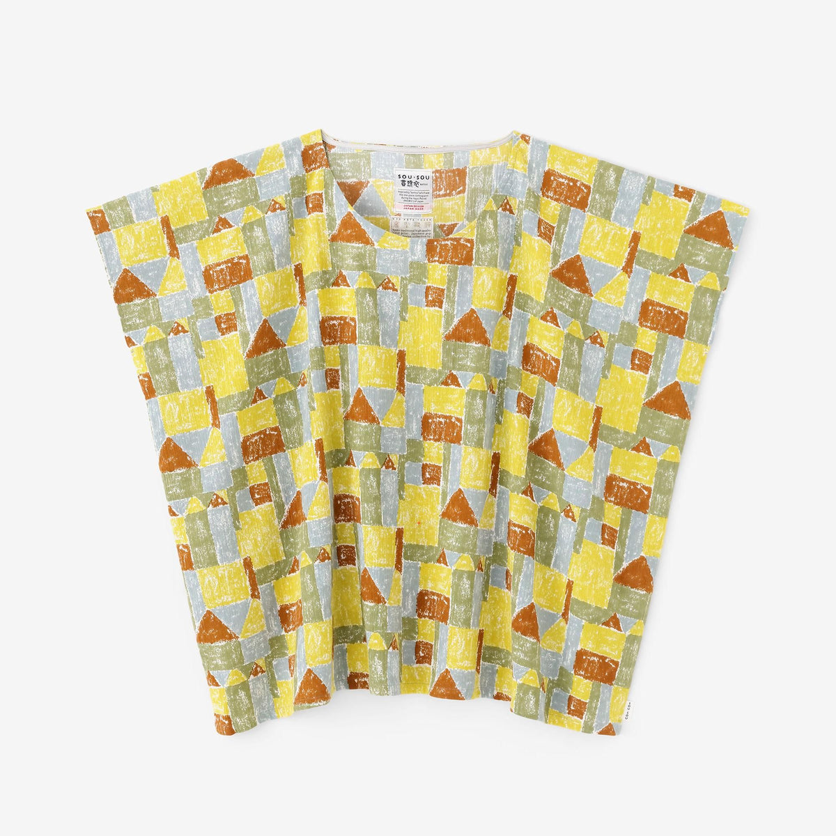 【美品】土日セール❣️SOU・SOU ♡さざんか柄の貫頭衣、高島縮 美品】土日セール❣️SOU・SOU ♡さざんか柄の貫頭衣、高島縮