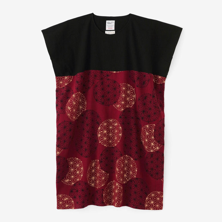 Chizimi Cotton 20/20 Rectangular Dress Bi-color Pattern on Hem / Black × Handball
