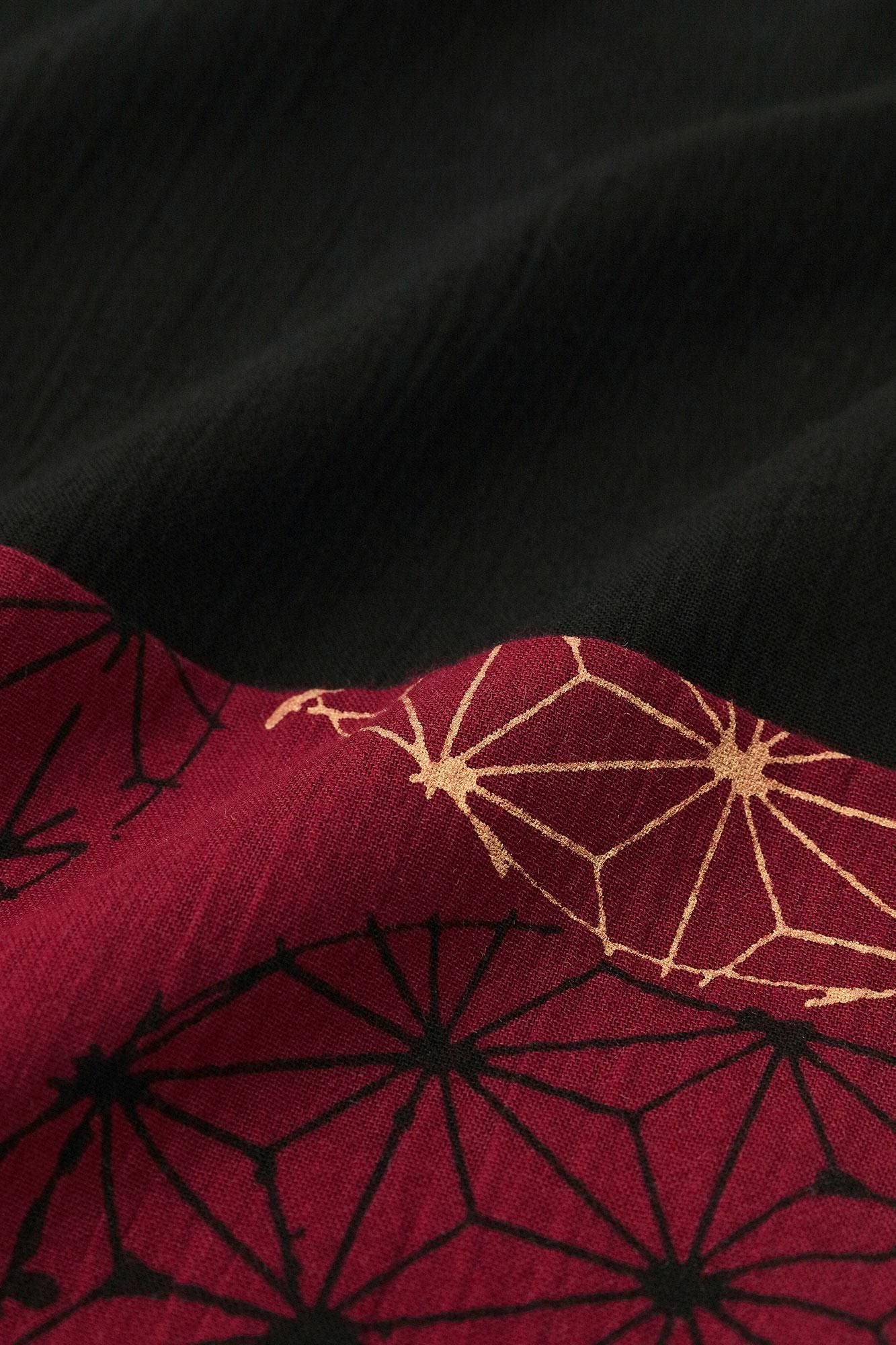 高島縮棉 20/20 長方形洋裝 雙色 下襬圖案／黑色×麻鞠