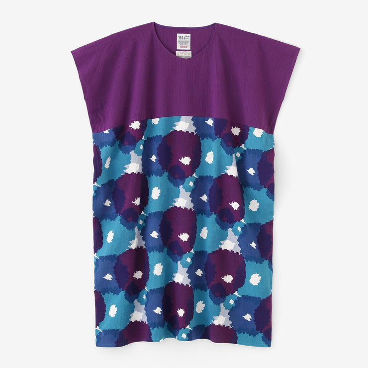 Chizimi Cotton 20/20 Rectangular Dress Bi-color Pattern on Hem / Violet × Full Bloom