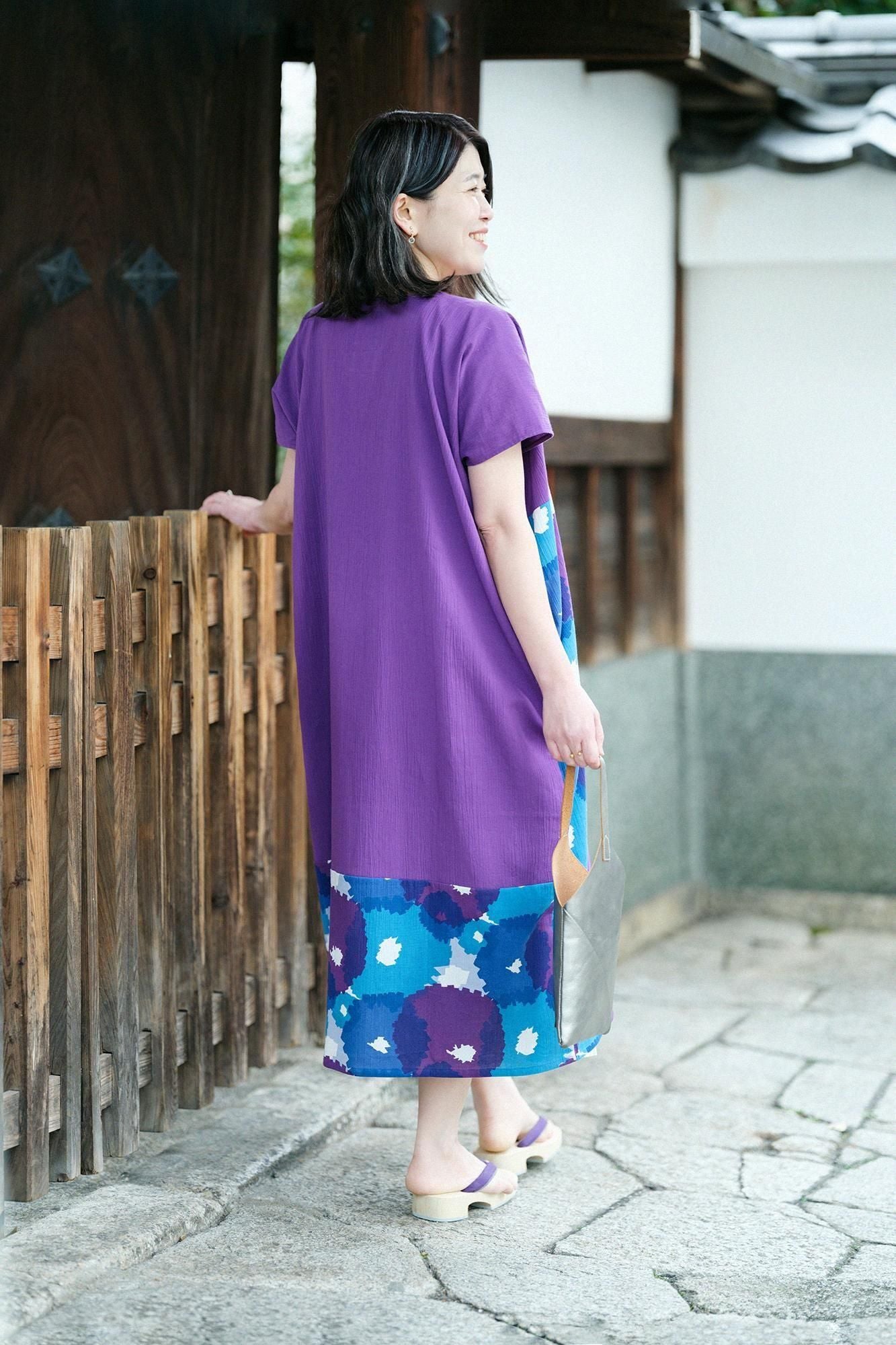 7626■　ややスリム　肩裾模様　紅型訪問着　美品 高島縮 20/20 長方形衣（ちょうほうけい） 組（くみ） 裾文様（すそ
