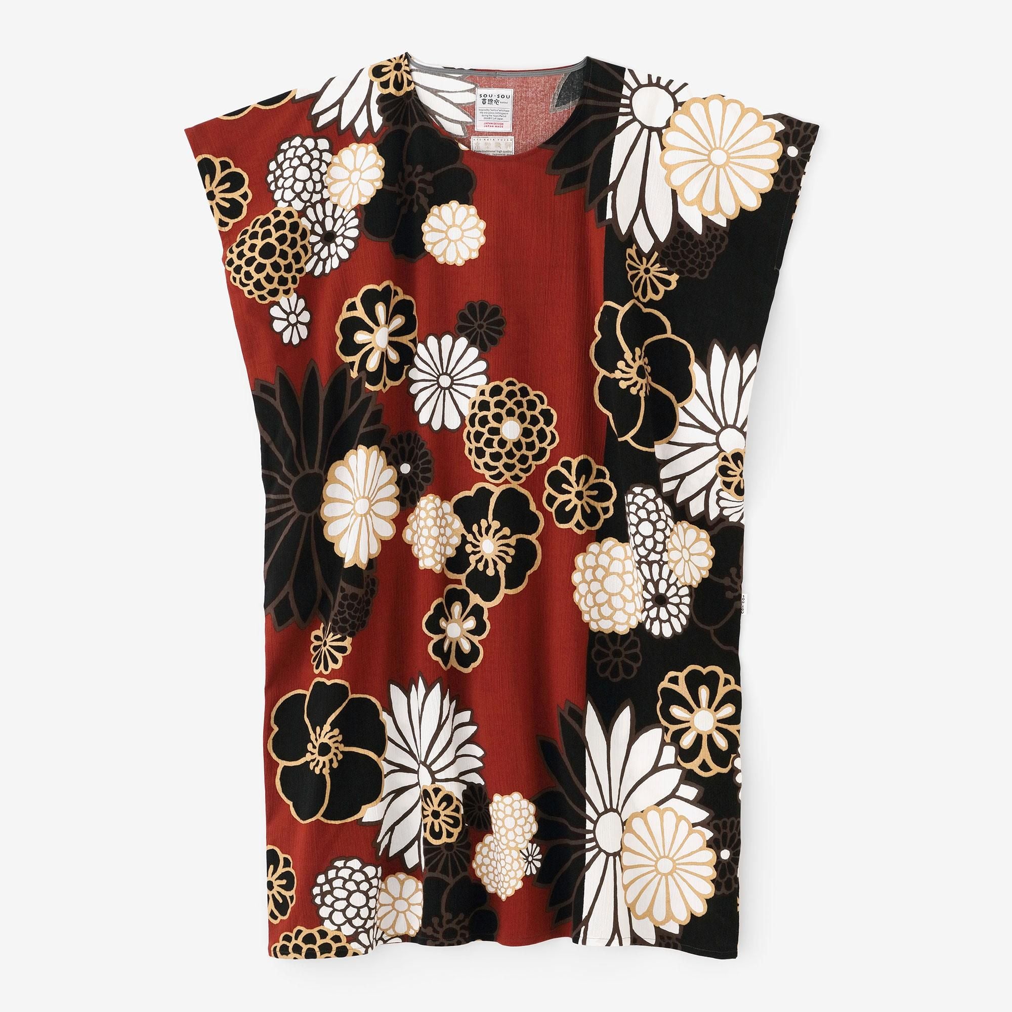 【美品】土日セール❣️SOU・SOU ♡さざんか柄の貫頭衣、高島縮 美品】土日セール❣️SOU・SOU ♡さざんか柄の貫頭衣、高島縮