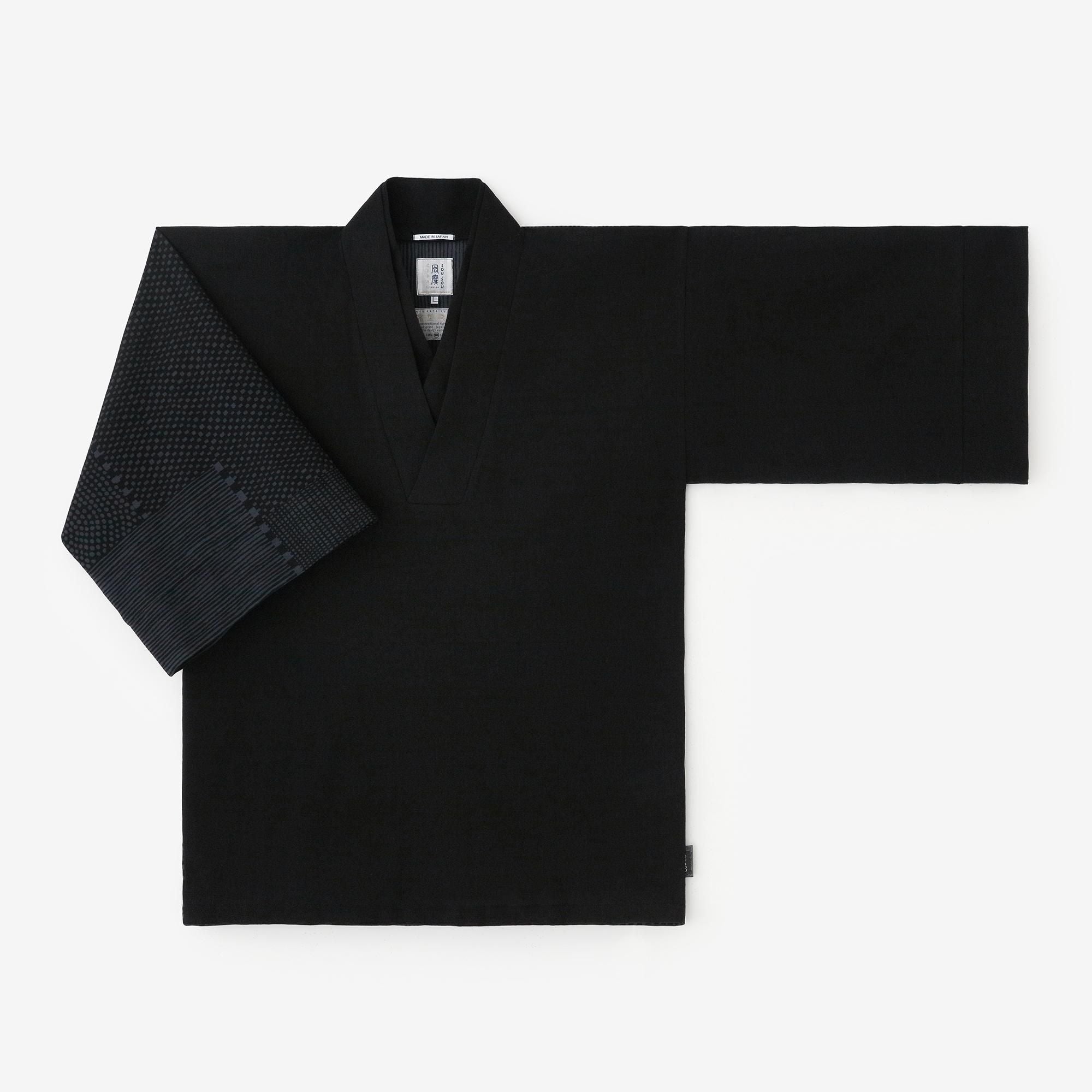 Chizimi Cotton 40/40 Fubi Double Collar Shirt Bi-color Black × Lines and Dots