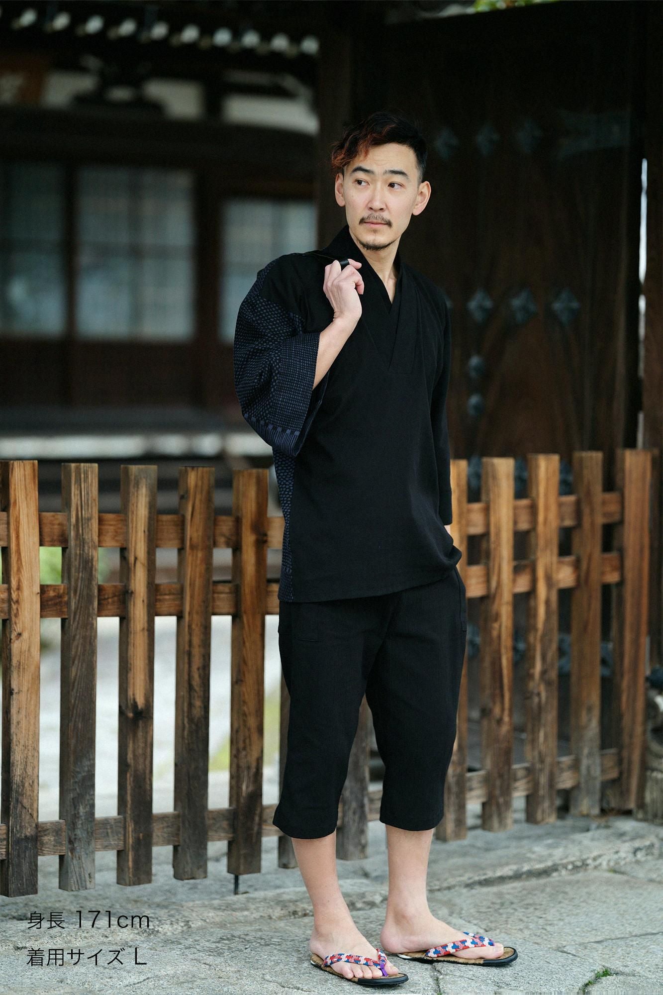 高島縮棉 40/40半衿風靡雙色／黑色×點線