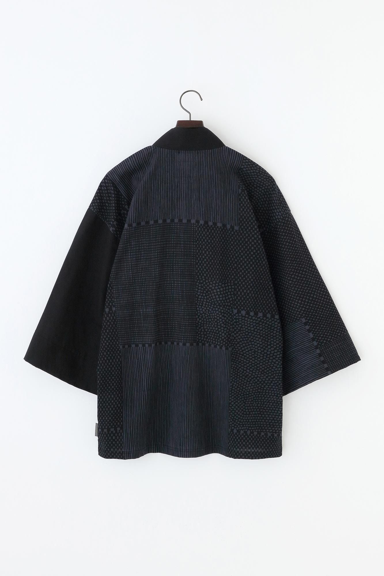 高島縮棉 40/40半衿風靡雙色／黑色×點線