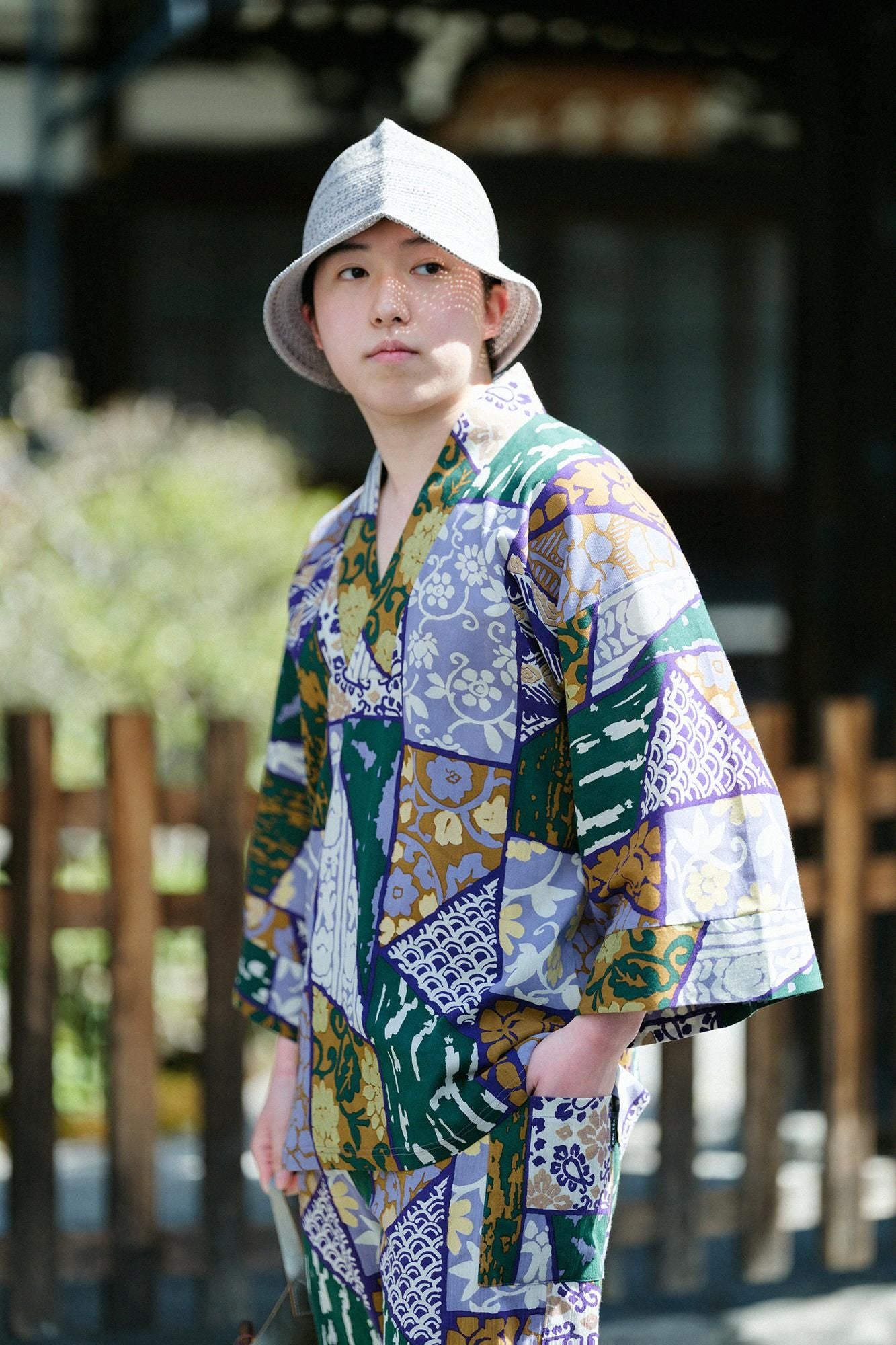 高島縮棉 40/40風靡 上衣／金銀襴緞子等縫合胴服 再現