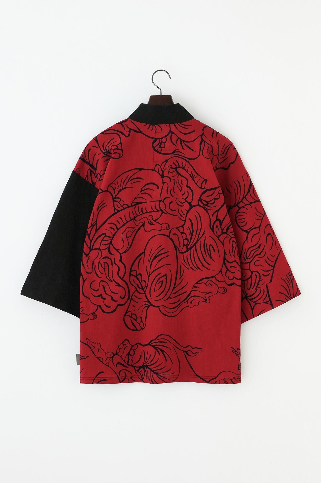 Chizimi Cotton 40/40 Fubi Kimono Shirt Bi-color / Black × flying elephants