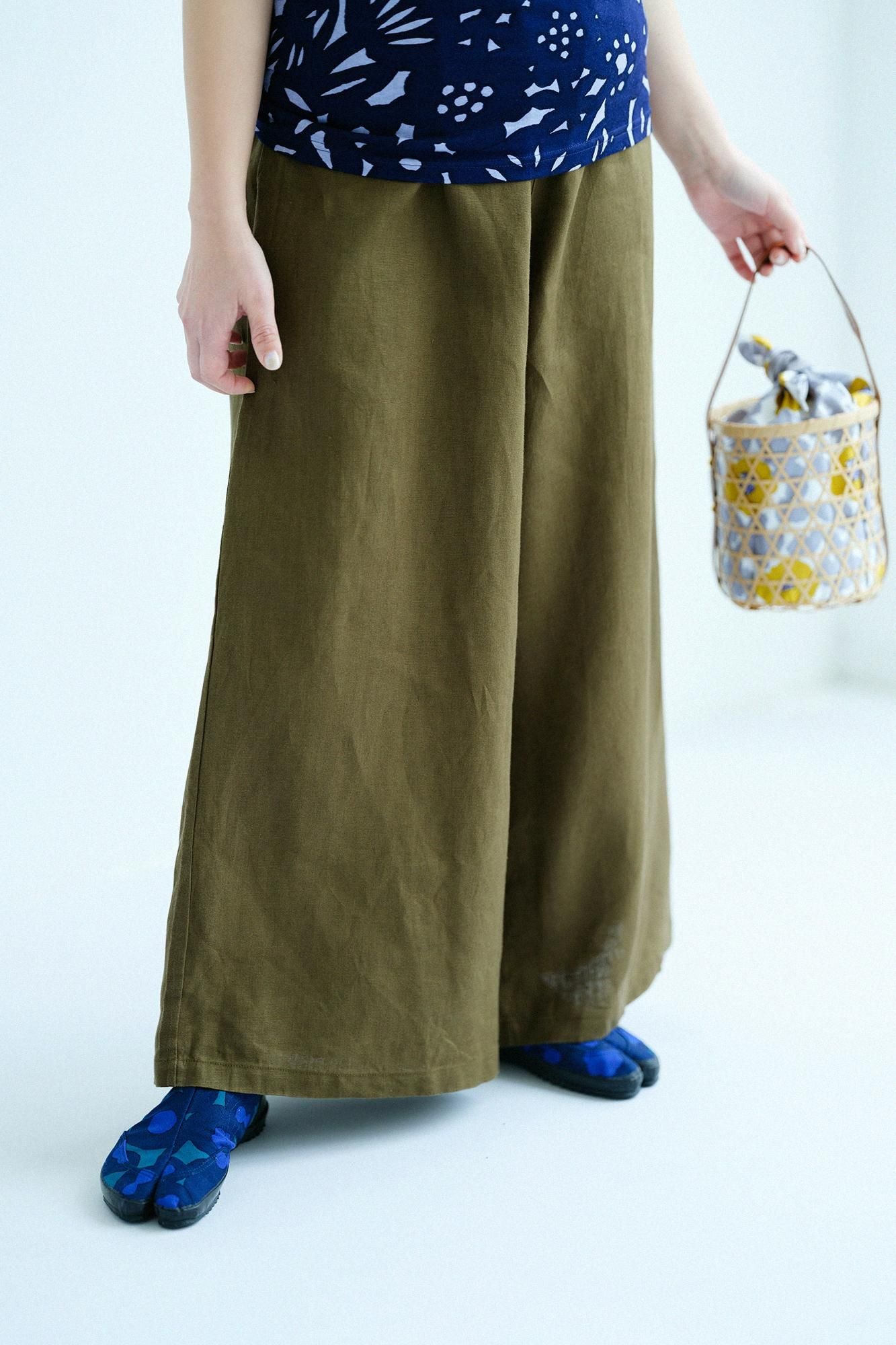 麻 広形（ひろなり）もんぺ／海松色（みるいろ）