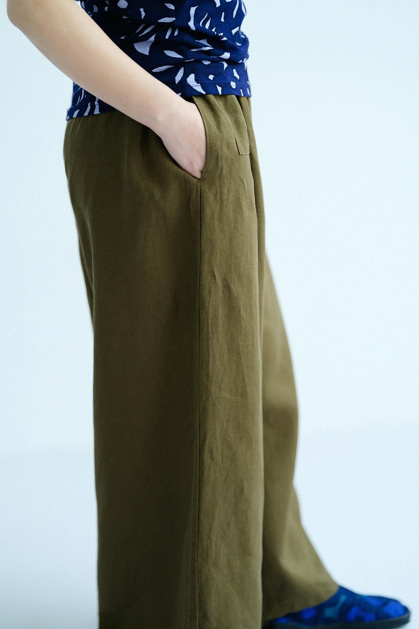 麻 広形（ひろなり）もんぺ／海松色（みるいろ）