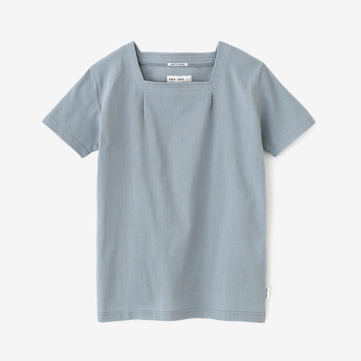 Chizimi Cotton 40/40 Square Neck Shirt Short Sleeve／WedAsagi (water asagi)