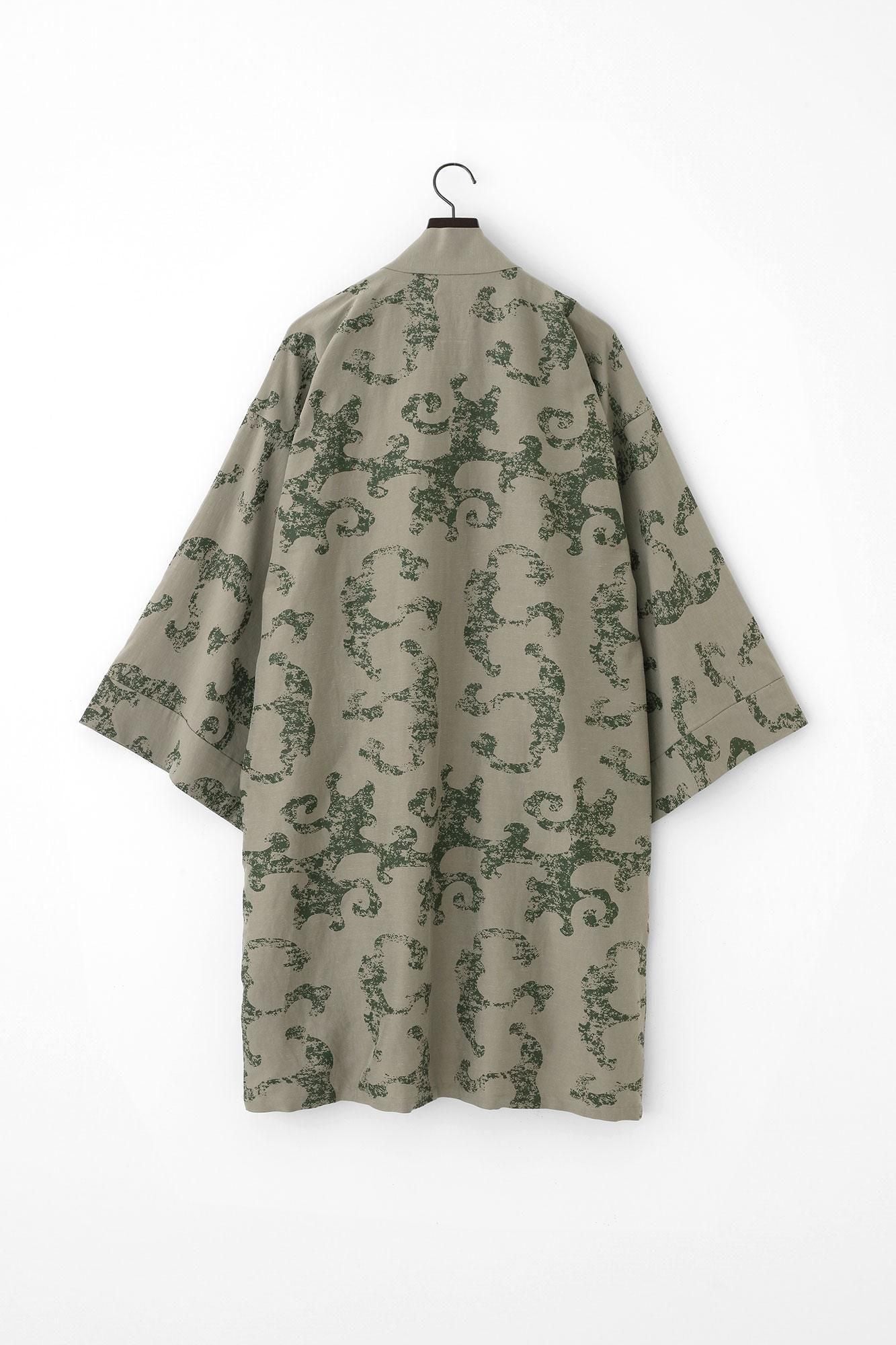 Cotton Linen-Rayon Blend Hanten Long-sleeved Jacket Mid-length Single Layer / Raging Billows Era Lye Color