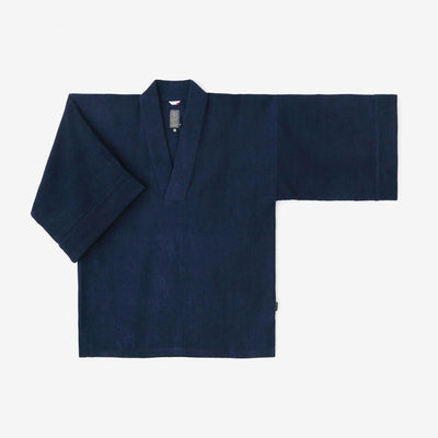 Cotton Silk Twill Weave Fubi Kimono Shirt / Indigo