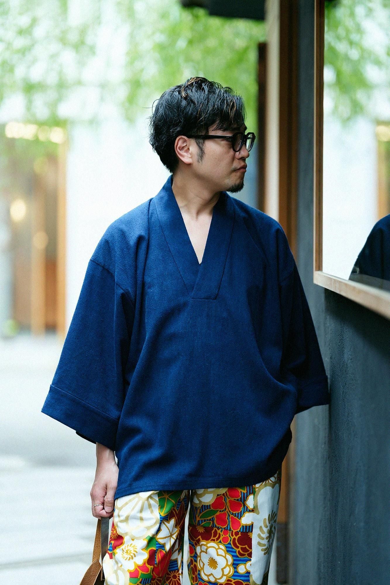 棉絲斜紋織 風靡上衣襯衣／靛藍染