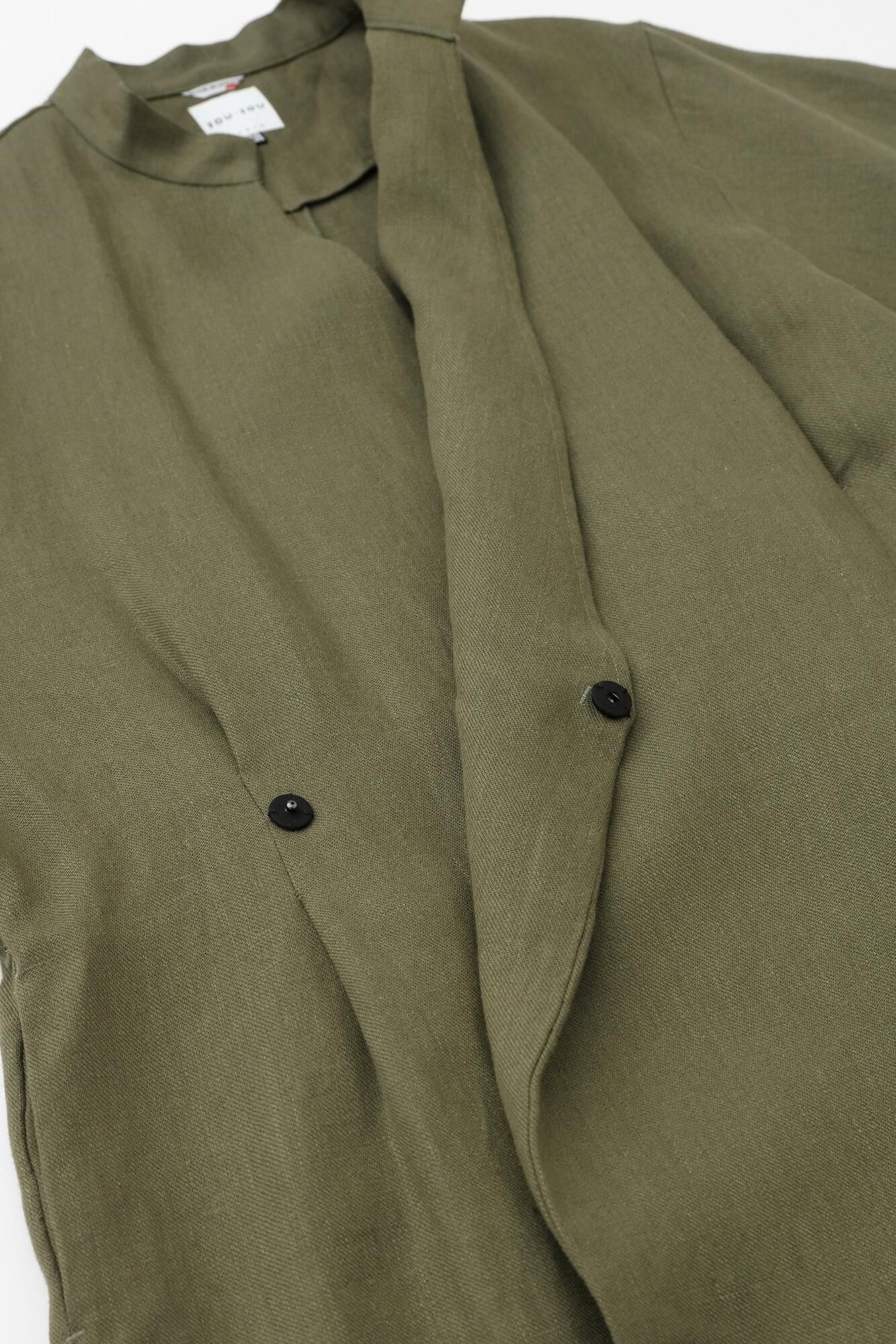 麻 斜紋織 丹前外套 單層／橄欖綠