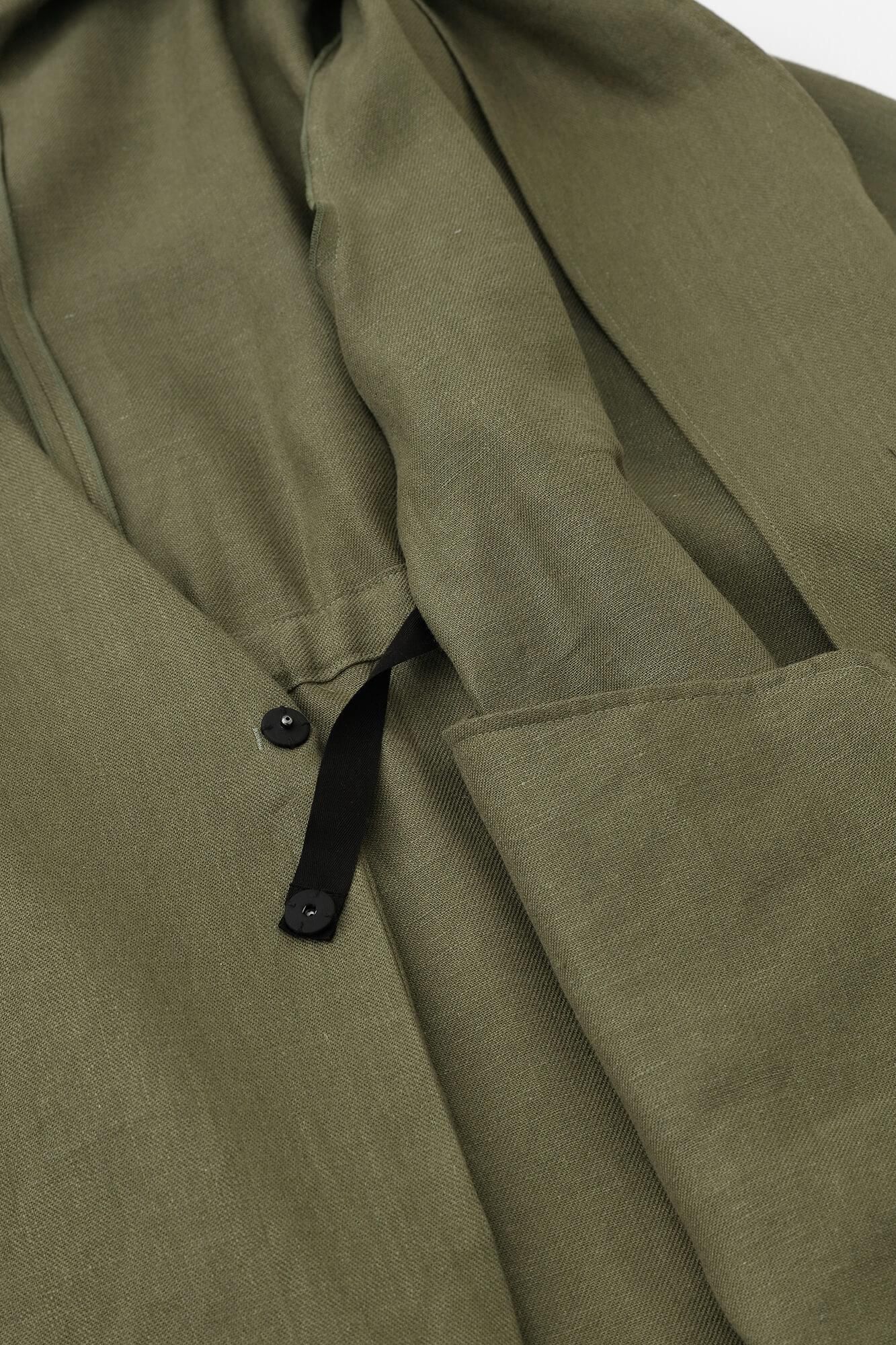 麻 斜紋織 丹前外套 單層／橄欖綠