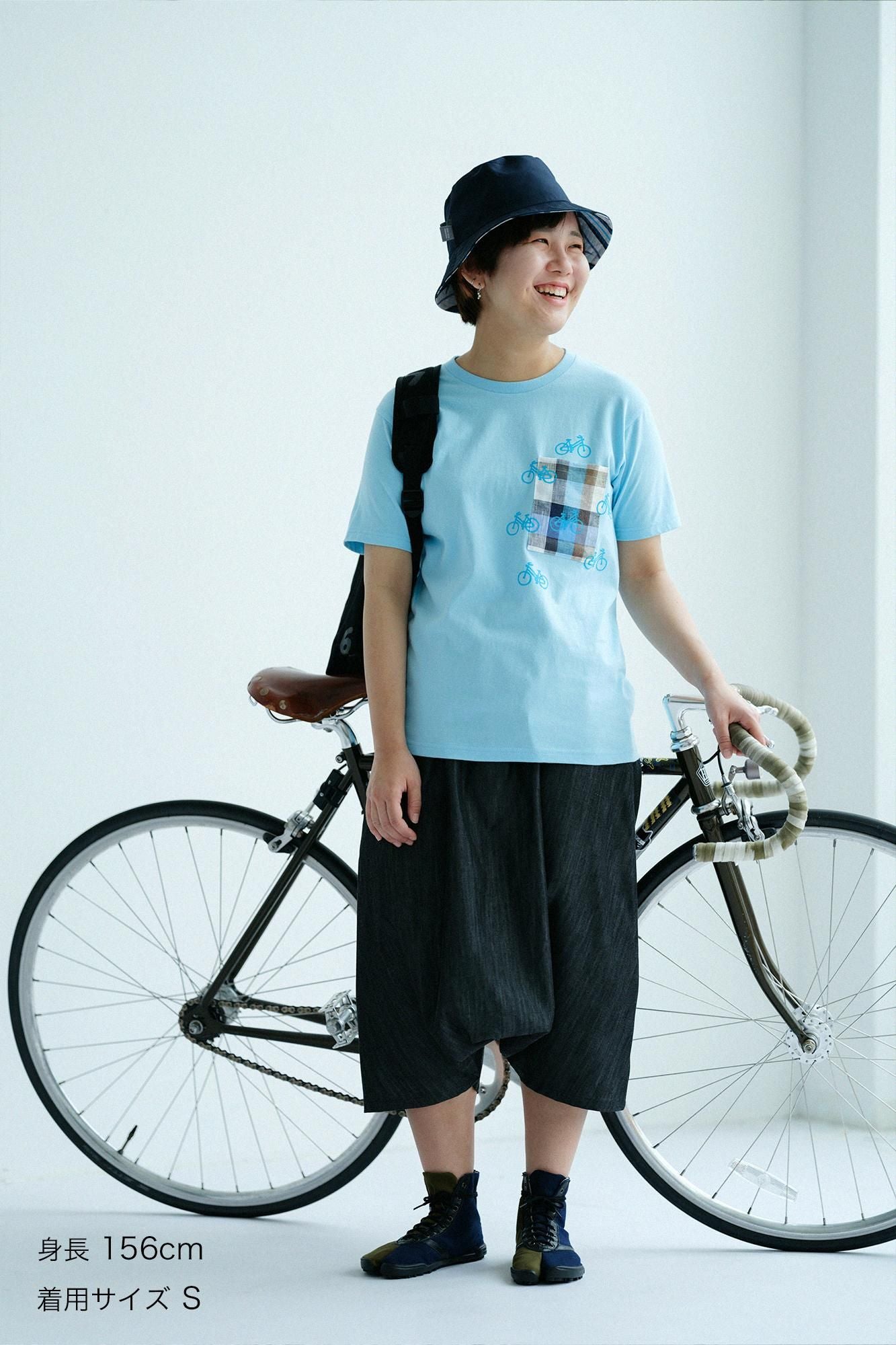 【期間限定10%OFF】短袖口袋T-shirt [5.0]／淺藍色×單車圖案（※預計於4月29日～5月2日左右發貨）