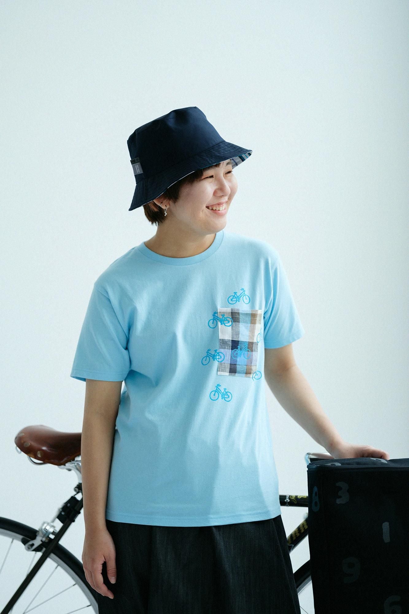 【期間限定10%OFF】短袖口袋T-shirt [5.0]／淺藍色×單車圖案（※預計於4月29日～5月2日左右發貨）