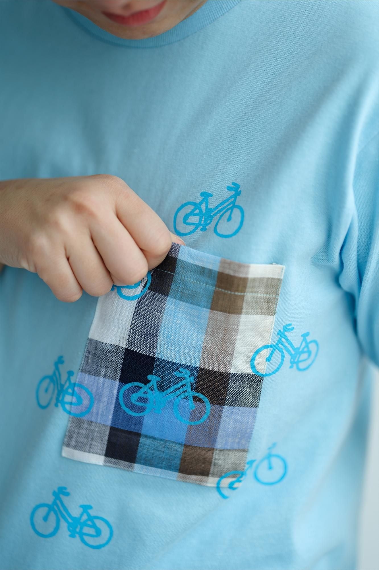 【期間限定10%OFF】短袖口袋T-shirt [5.0]／淺藍色×單車圖案（※預計於4月29日～5月2日左右發貨）