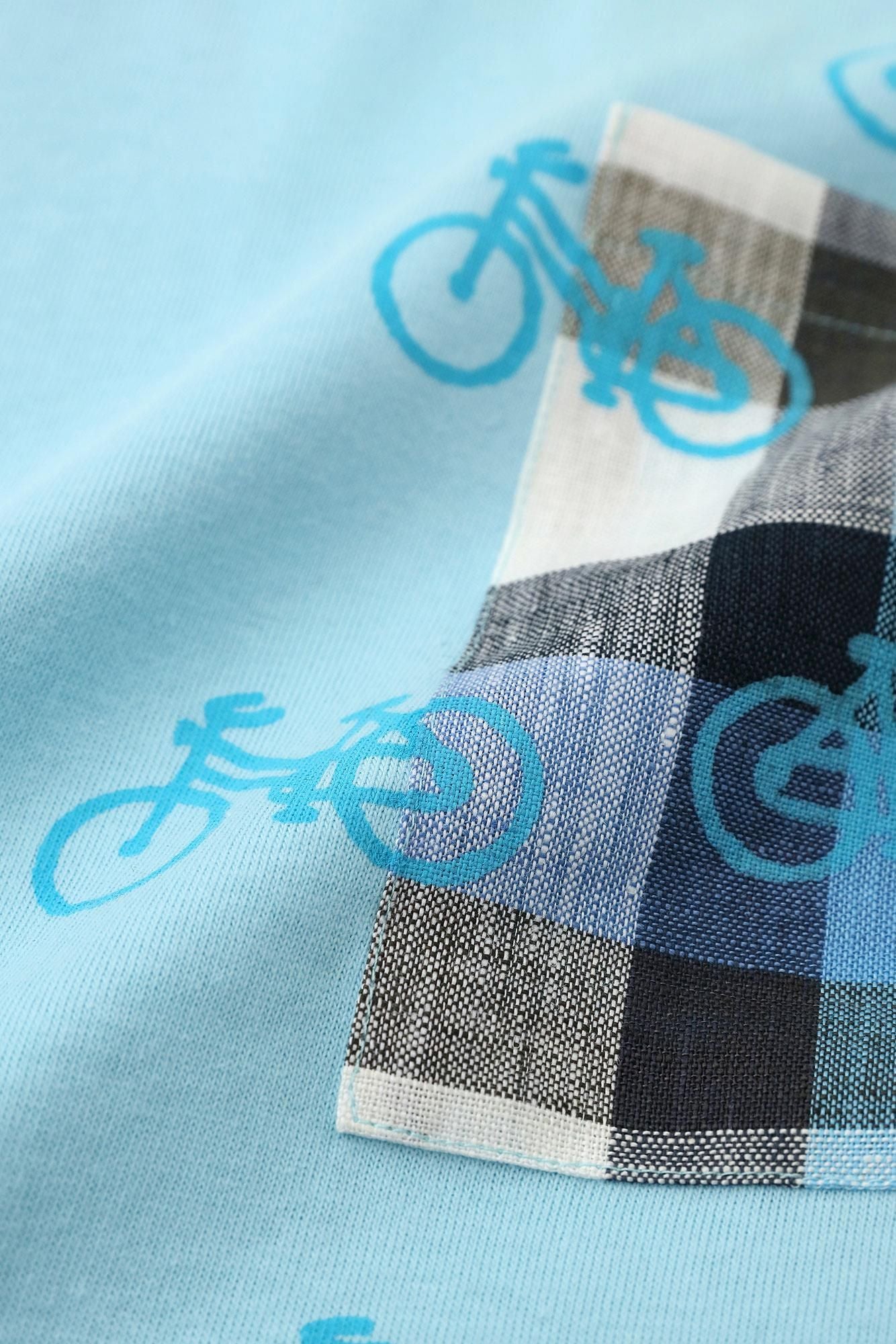 【期間限定10%OFF】短袖口袋T-shirt [5.0]／淺藍色×單車圖案（※預計於4月29日～5月2日左右發貨）