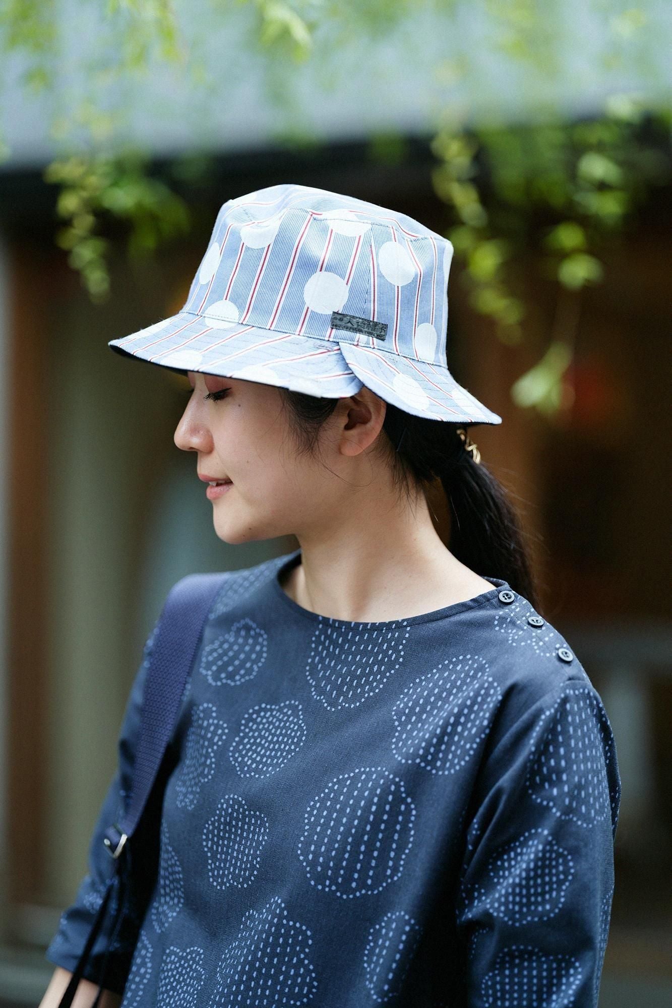 【3월 10일경 발송 예정】 새틴 스트라이프 리버시블 BIKE HAT／스이교쿠 청청