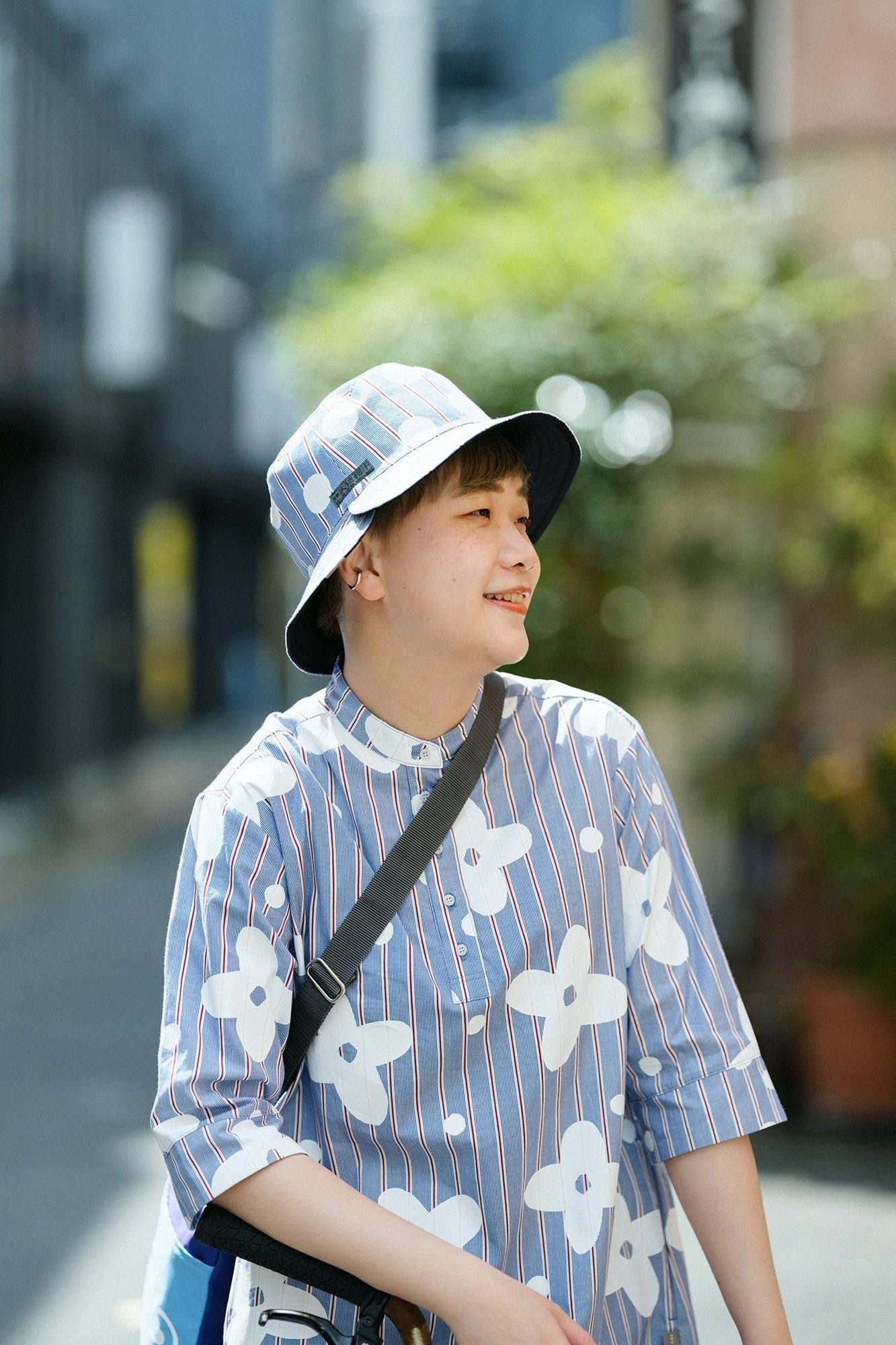 【3월 10일경 발송 예정】 새틴 스트라이프 리버시블 BIKE HAT／스이교쿠 청청