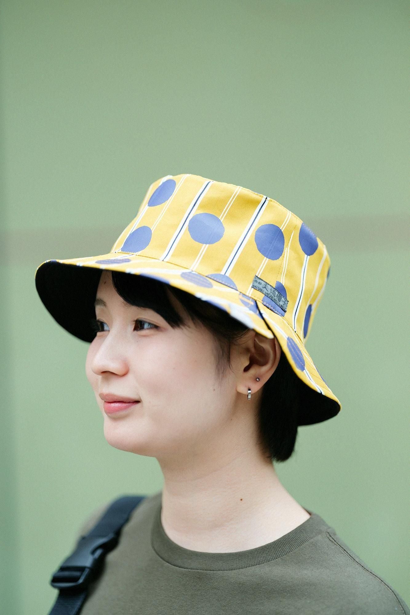 Satin Striped Reversible BIKE HAT / Polka Dots Yellow